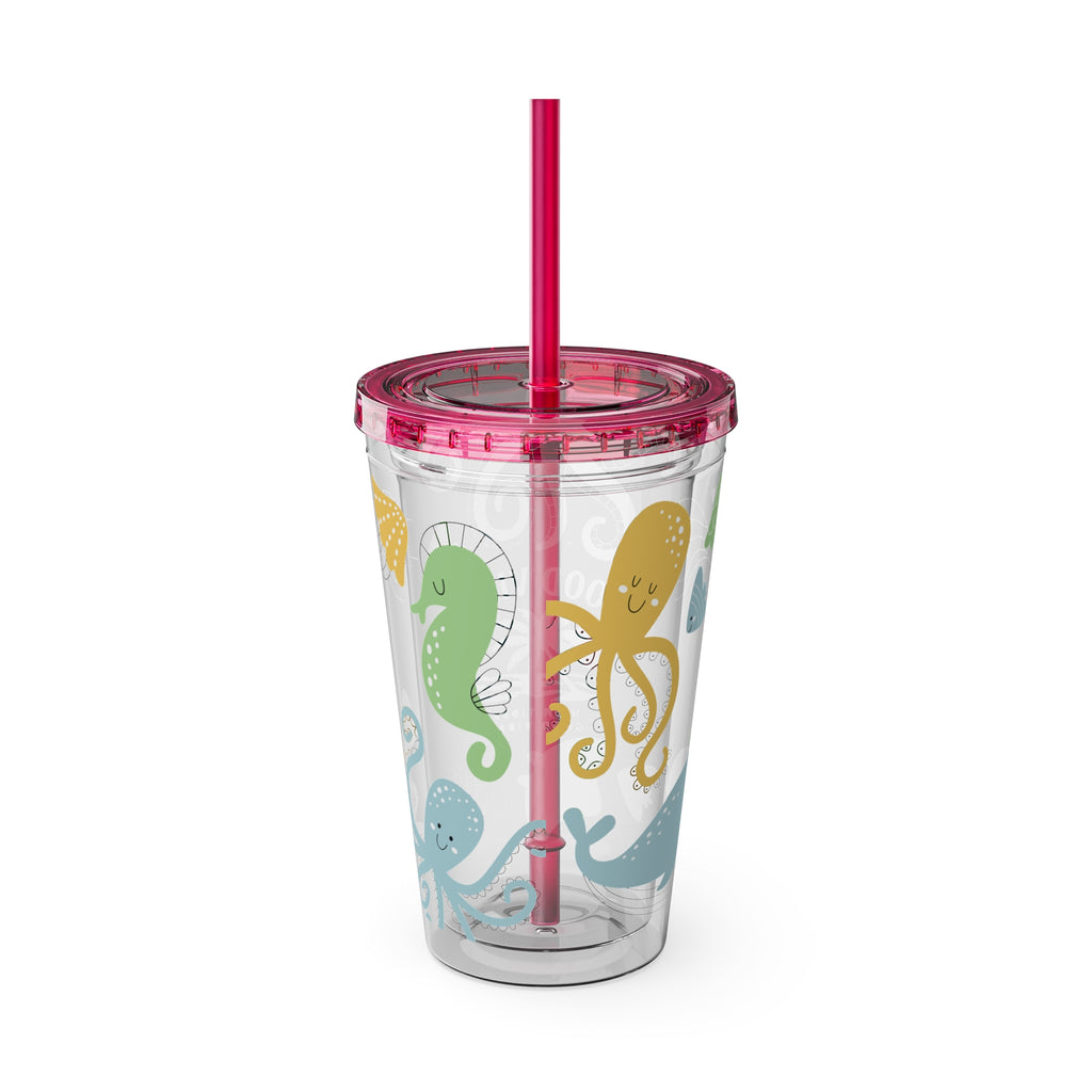 Good Vibes Ocean Tumbler with Straw — 16oz Sea Life Travel Cup