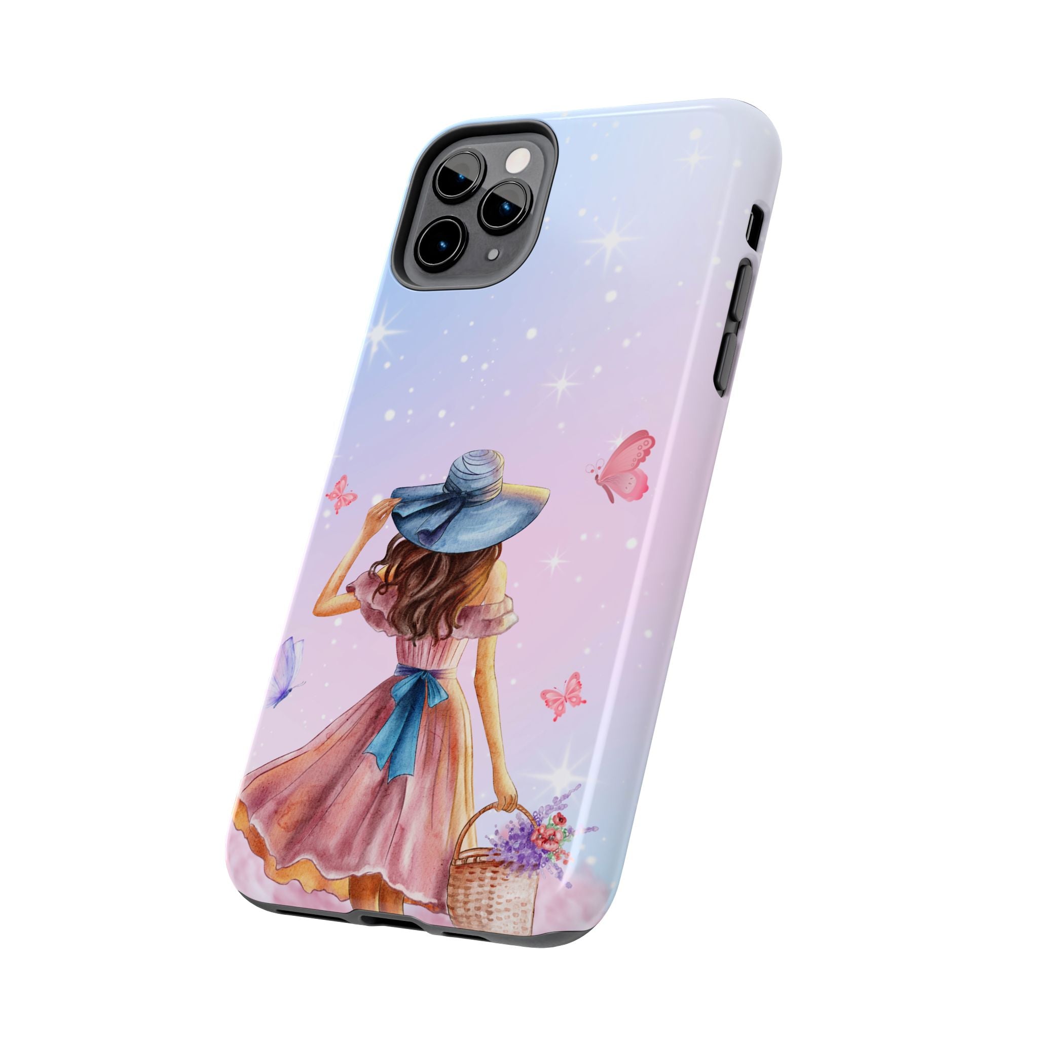 Pastel Girl with Hat Phone Case — Floral Basket Butterfly Tough Phone Case