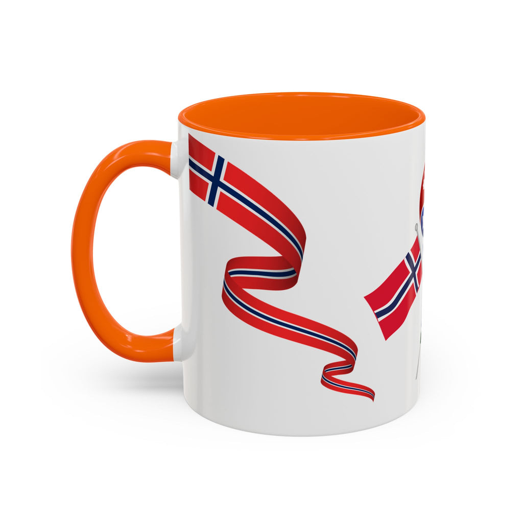 Norway Pride Coffee Mug — Norwegian Flag Ribbon & Cup Emblem Accent Mug