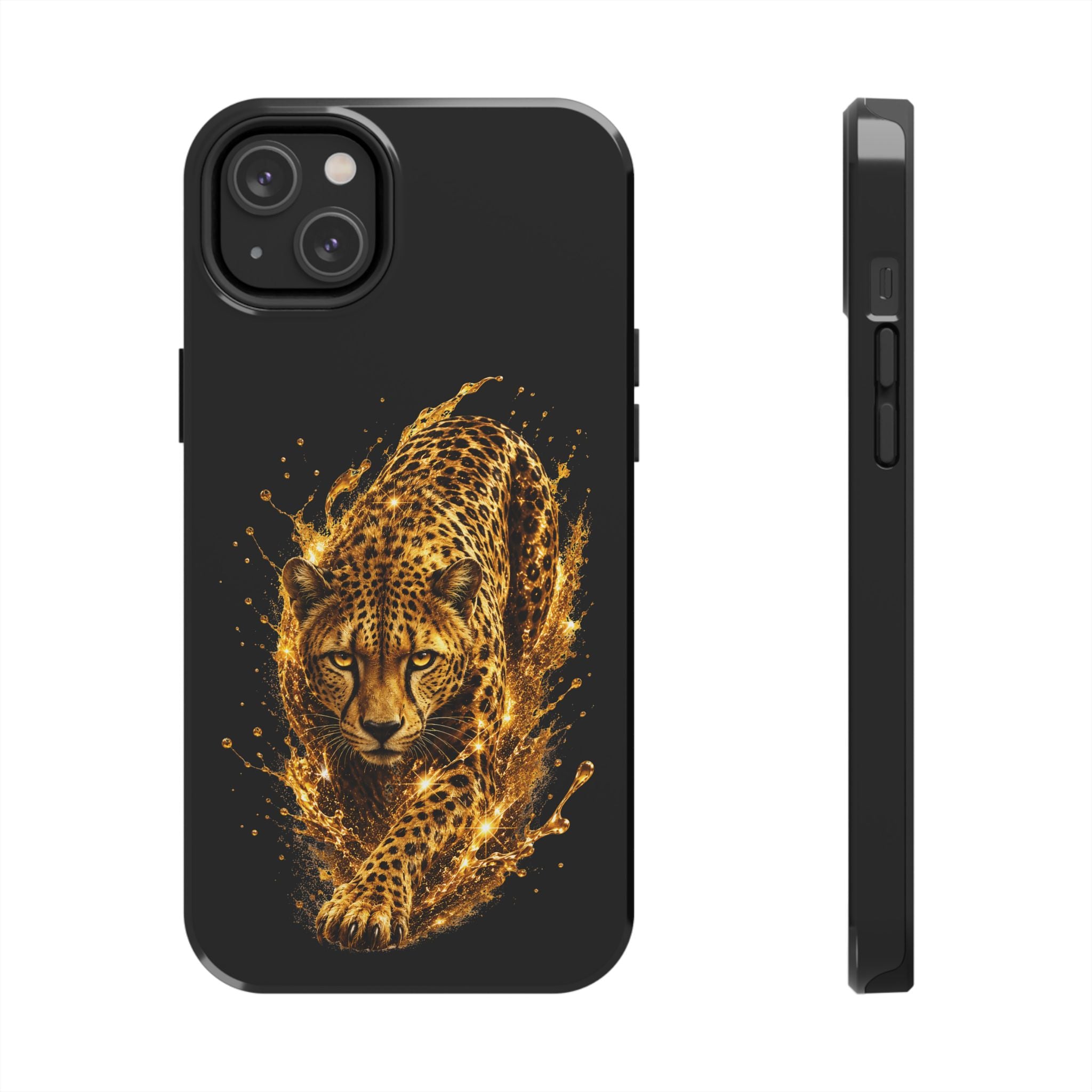 Golden Cheetah Tough Phone Case — Fierce Splash Design, Protective iPhone Cover