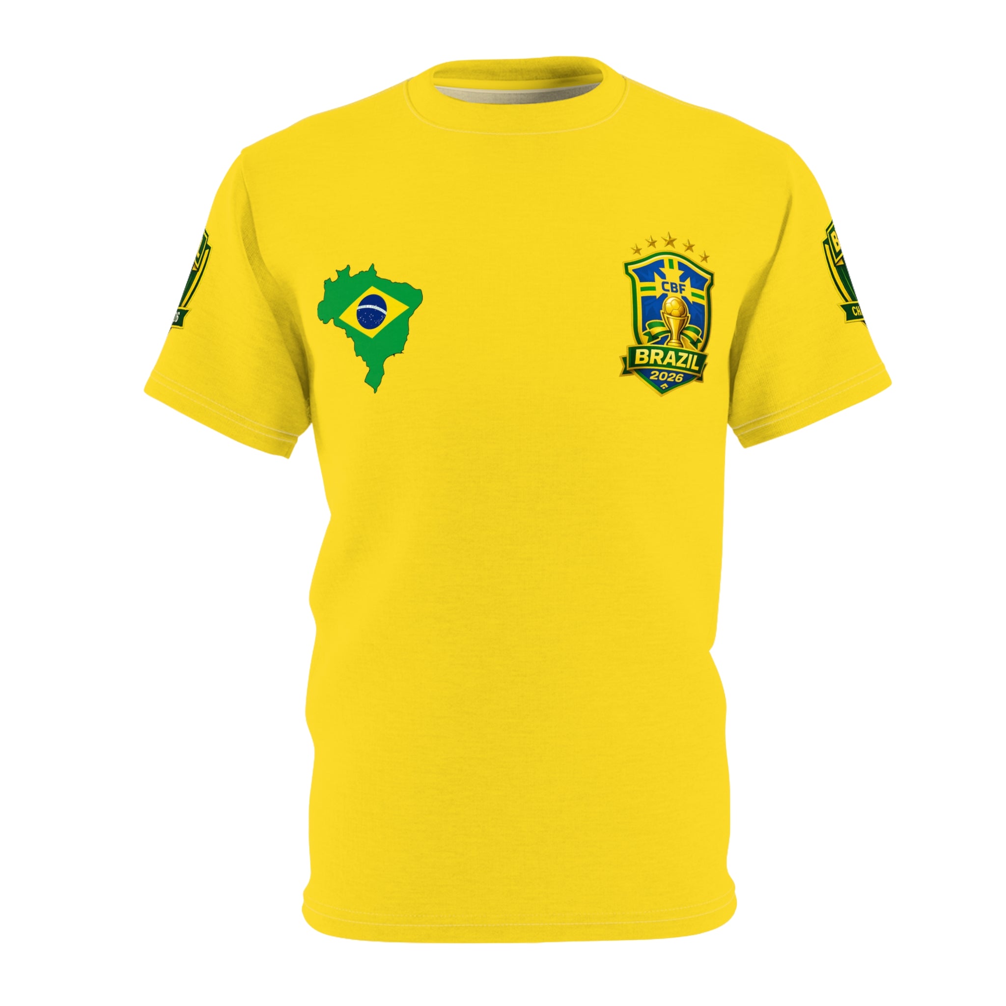 Brazil Flag Crest T-Shirt — Yellow Soccer Fan Tee