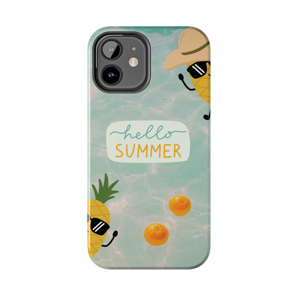 Hello Summer Tough Phone Case - Cute Pineapple & Oranges Beach Design