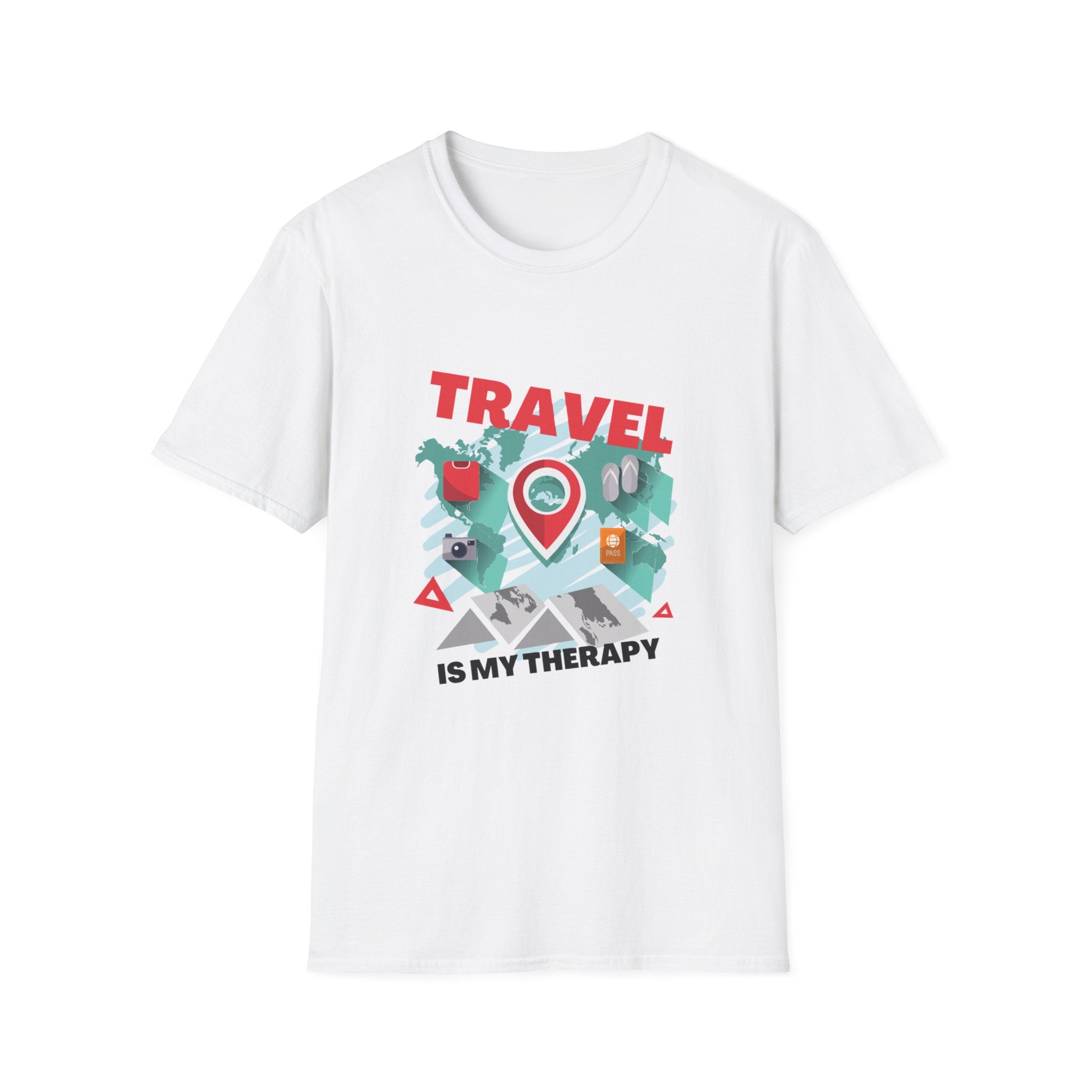 Travel Is My Therapy T-Shirt — Wanderlust Map Tee for Travelers & Adventure Lovers