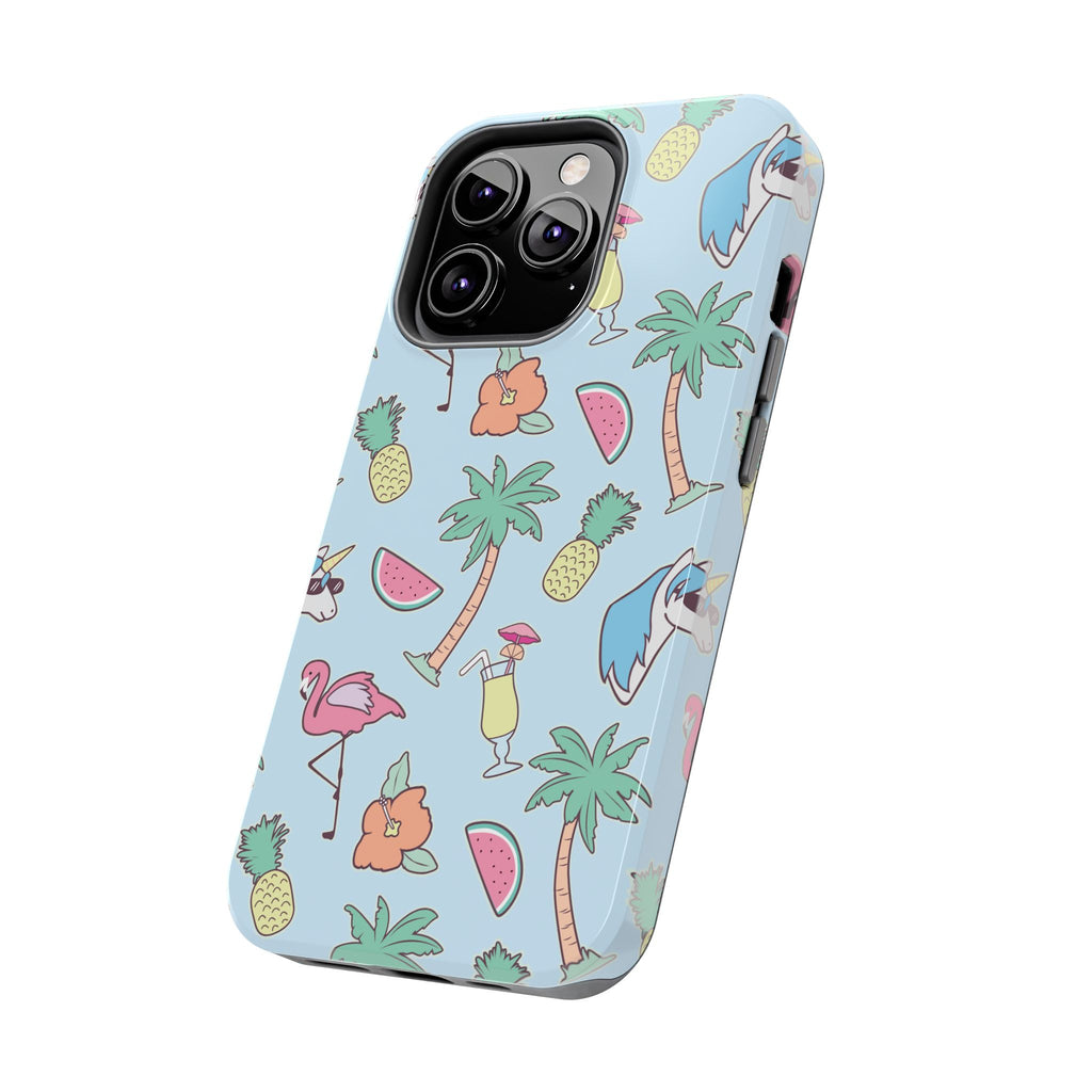 Tropical Summer Tough Phone Case — Pineapple, Flamingo & Palm Pattern