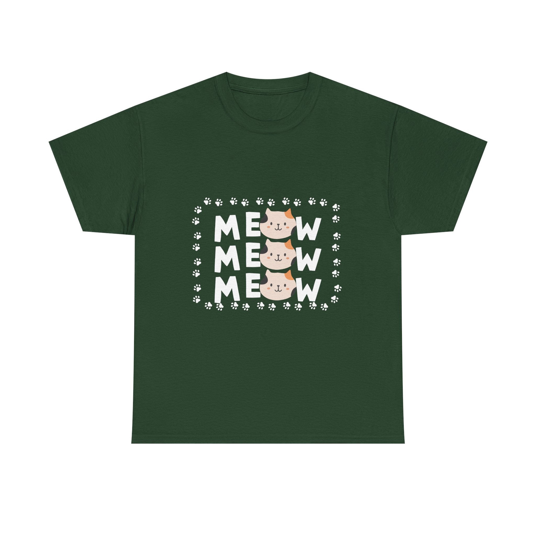 Meow Cat Graphic Tee — Cute Paw Print Kitty T-Shirt