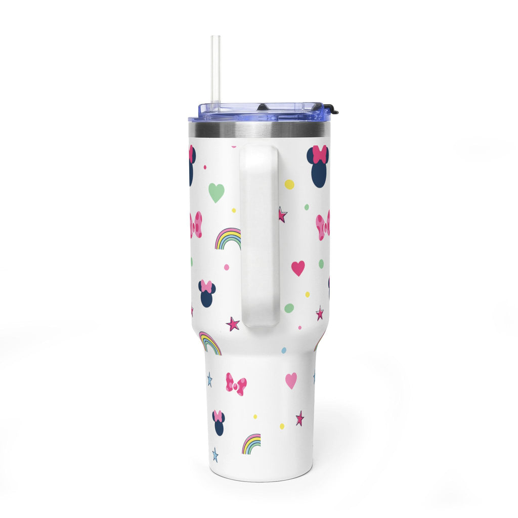 40oz Cute Minnie Pattern Vacuum Tumbler – Insulated Travel Mug with Straw & Handle