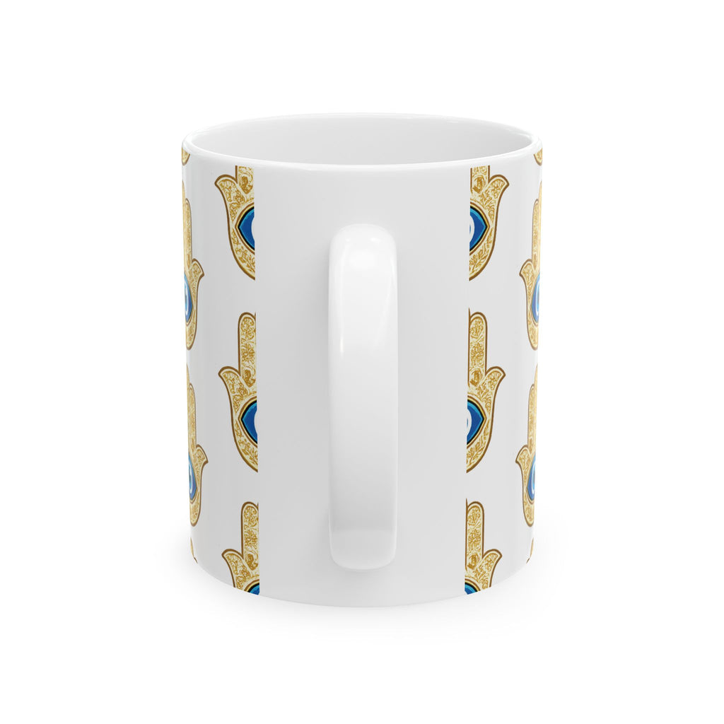 Evil Eye Hamsa Ceramic Mug — Protective Symbol Pattern (11oz & 15oz)