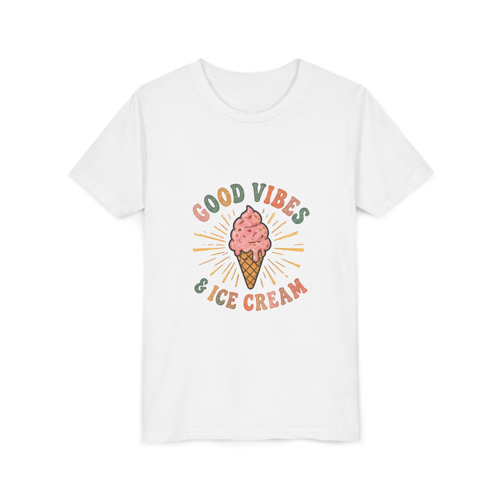 Youth Tee — "Good Vibes & Ice Cream" Cute Ice Cream Graphic Shirt