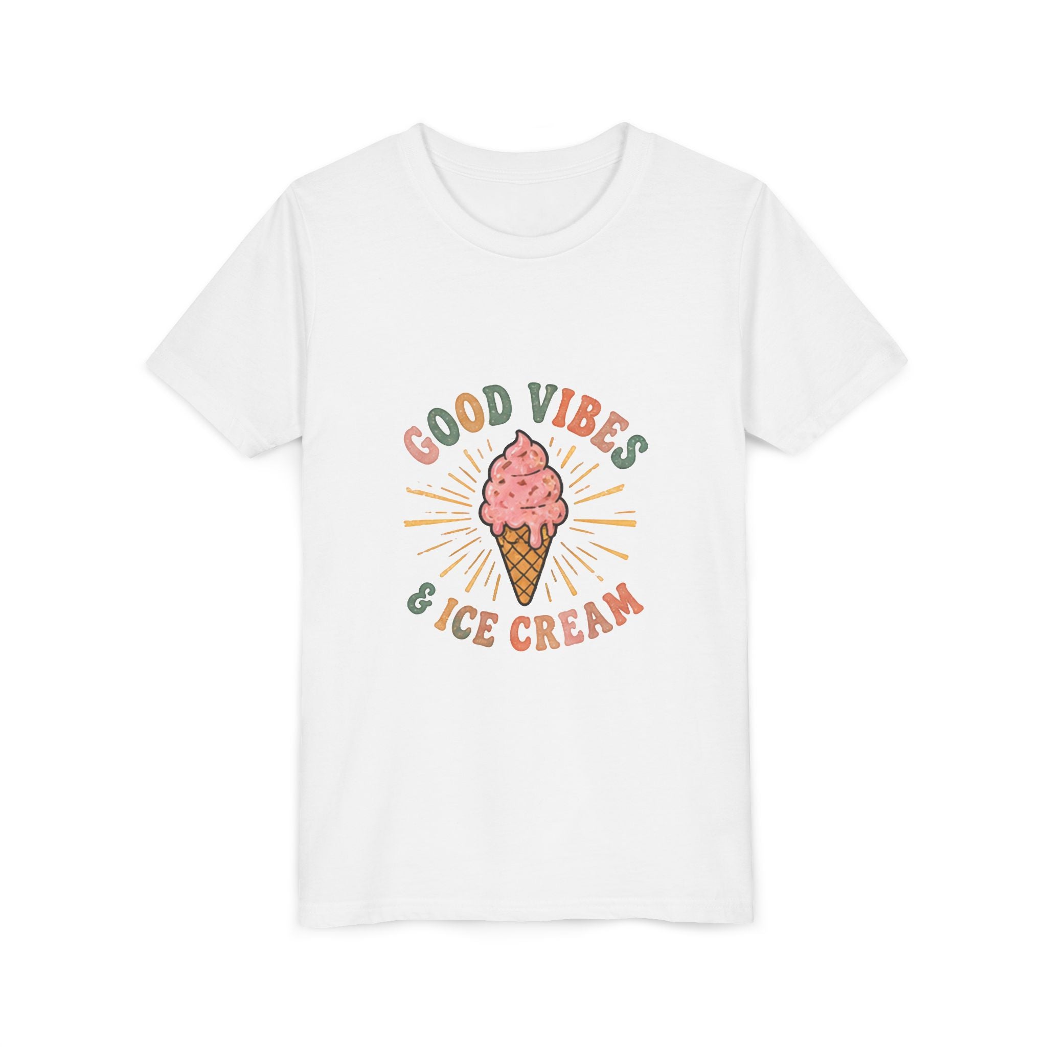 Youth Tee — "Good Vibes & Ice Cream" Cute Ice Cream Graphic Shirt