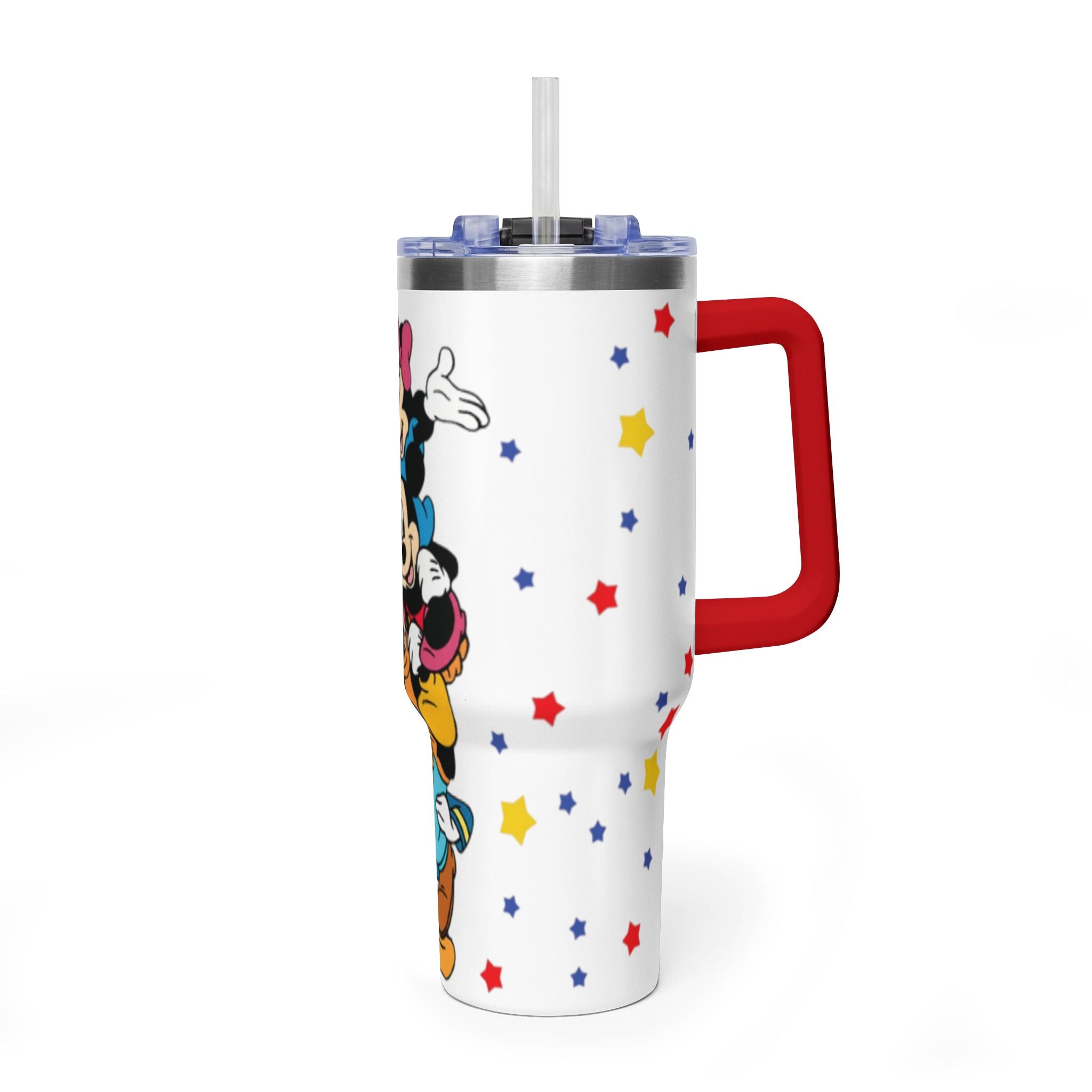 40oz Vacuum Tumbler – Stack of Classic Cartoon Mice Design, Insulated Travel Cup with Handle
