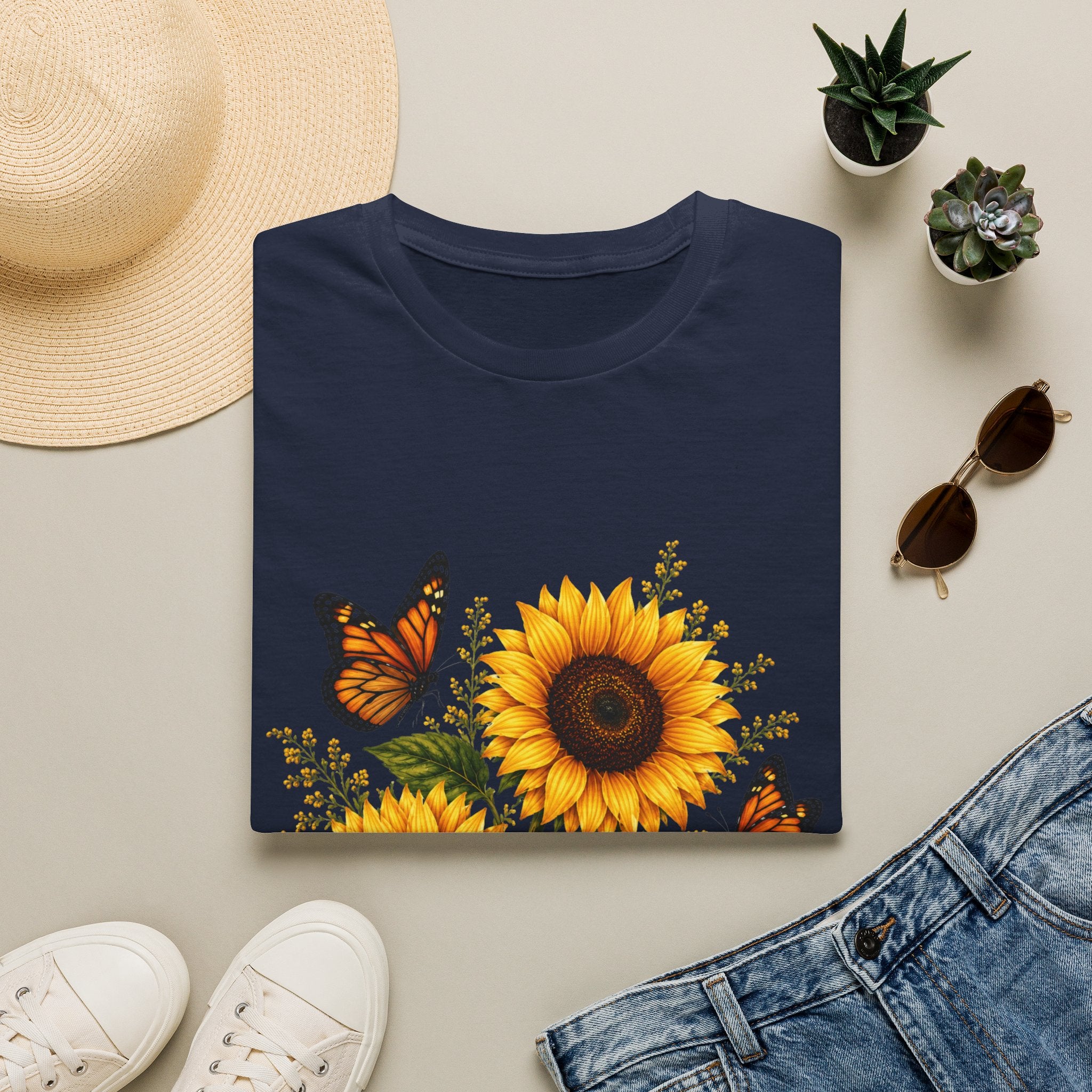 Sunflower & Monarch Butterfly T-Shirt — Floral Summer Tee