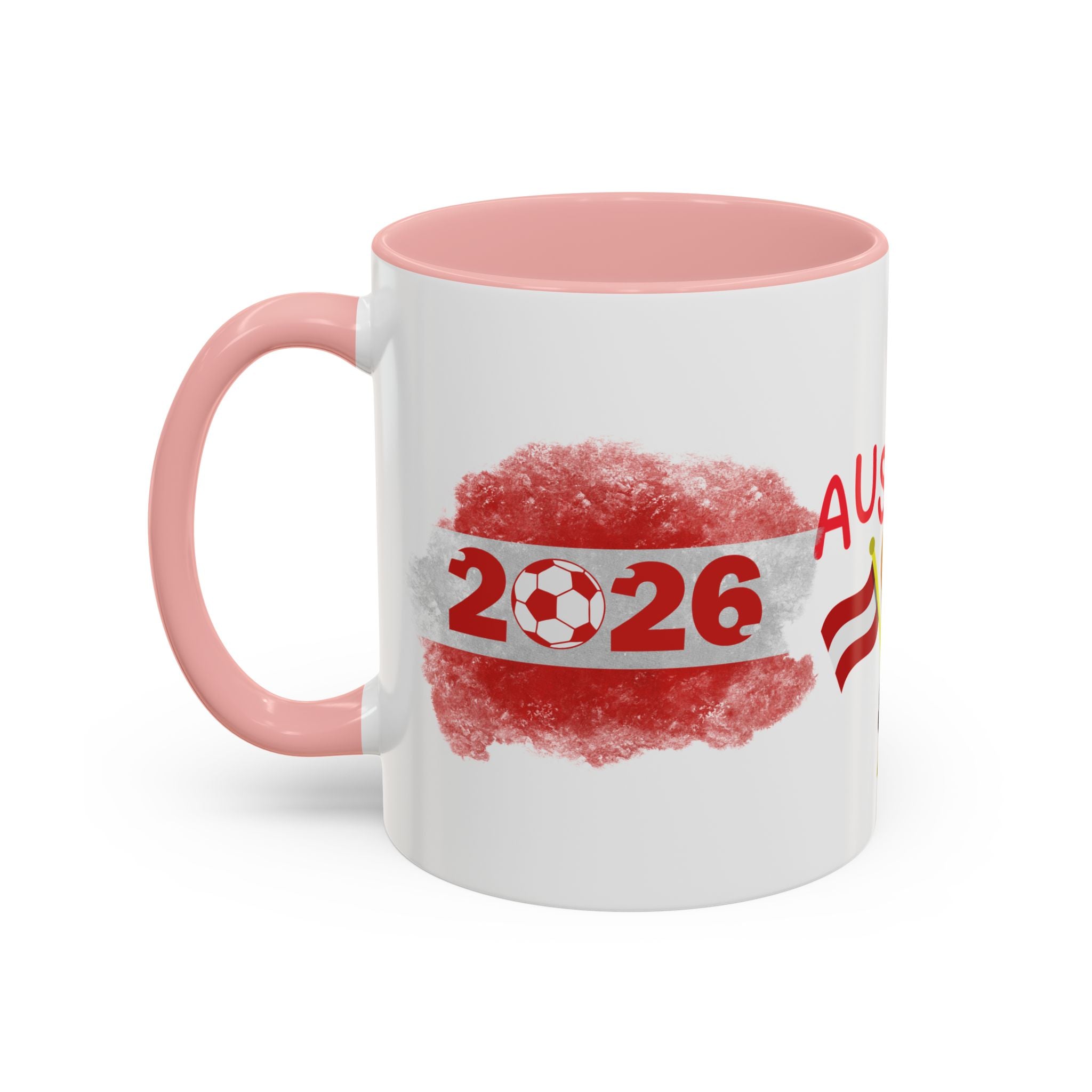 Austria 2026 Soccer Cup Accent Coffee Mug — Red Flag & Trophy Design (11/15oz)