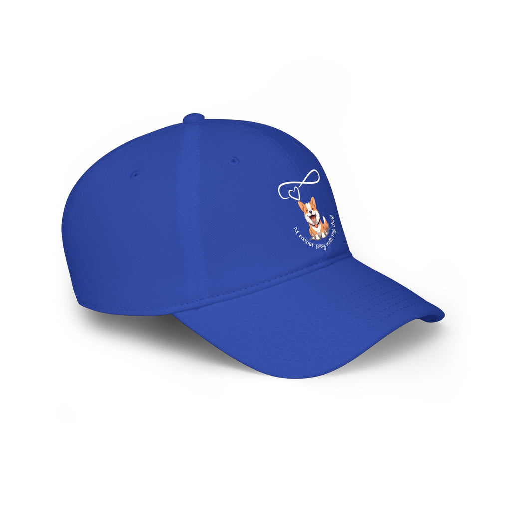 Corgi Pawprints Low Profile Baseball Cap — "My Rescue Dog Has My Heart" Red Cap