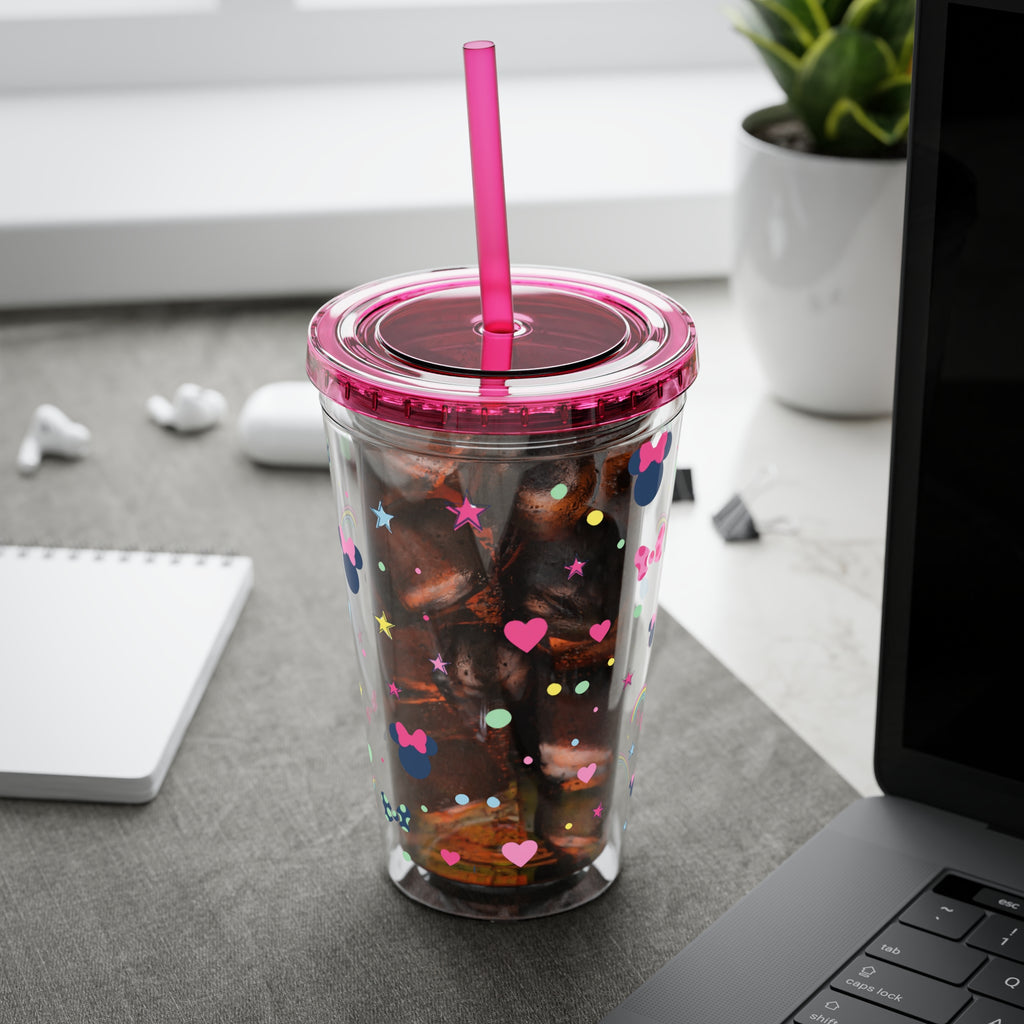 16oz Cute Mouse Icons Tumbler with Straw — Rainbows, Hearts & Stars Travel Cup
