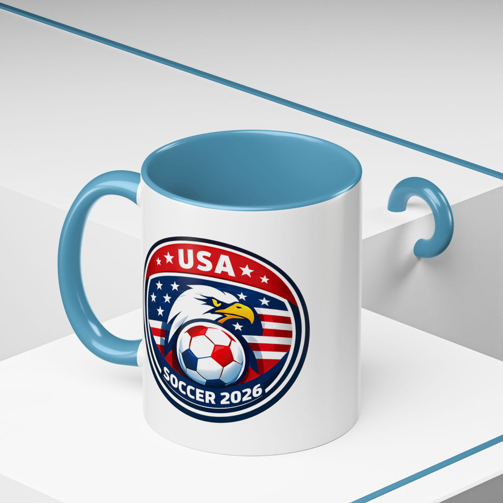 USA Soccer 2026 Accent Coffee Mug — Eagle & Flag Soccer Team Fan Gift (11/15oz)