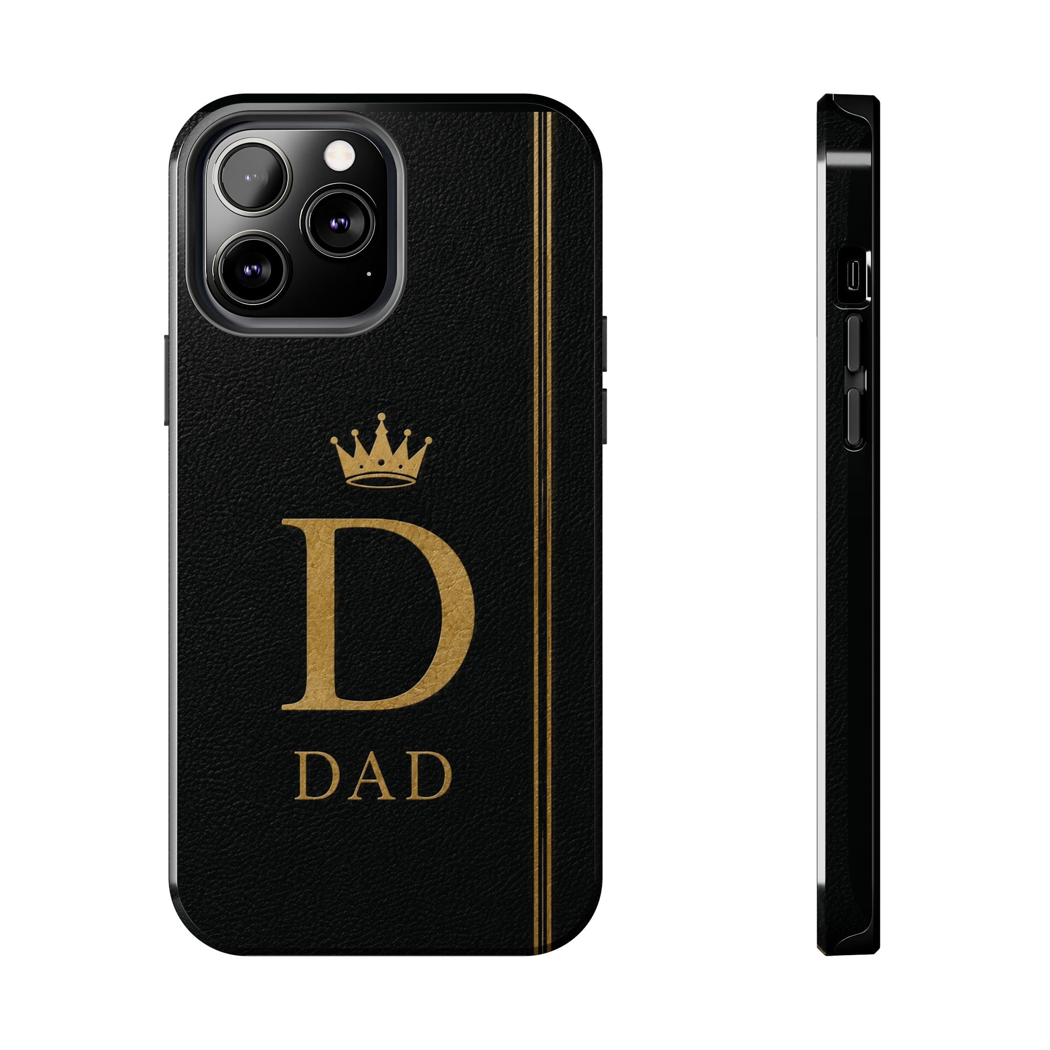 Dad Monogram Tough Phone Case — Black Gold Crown Initial