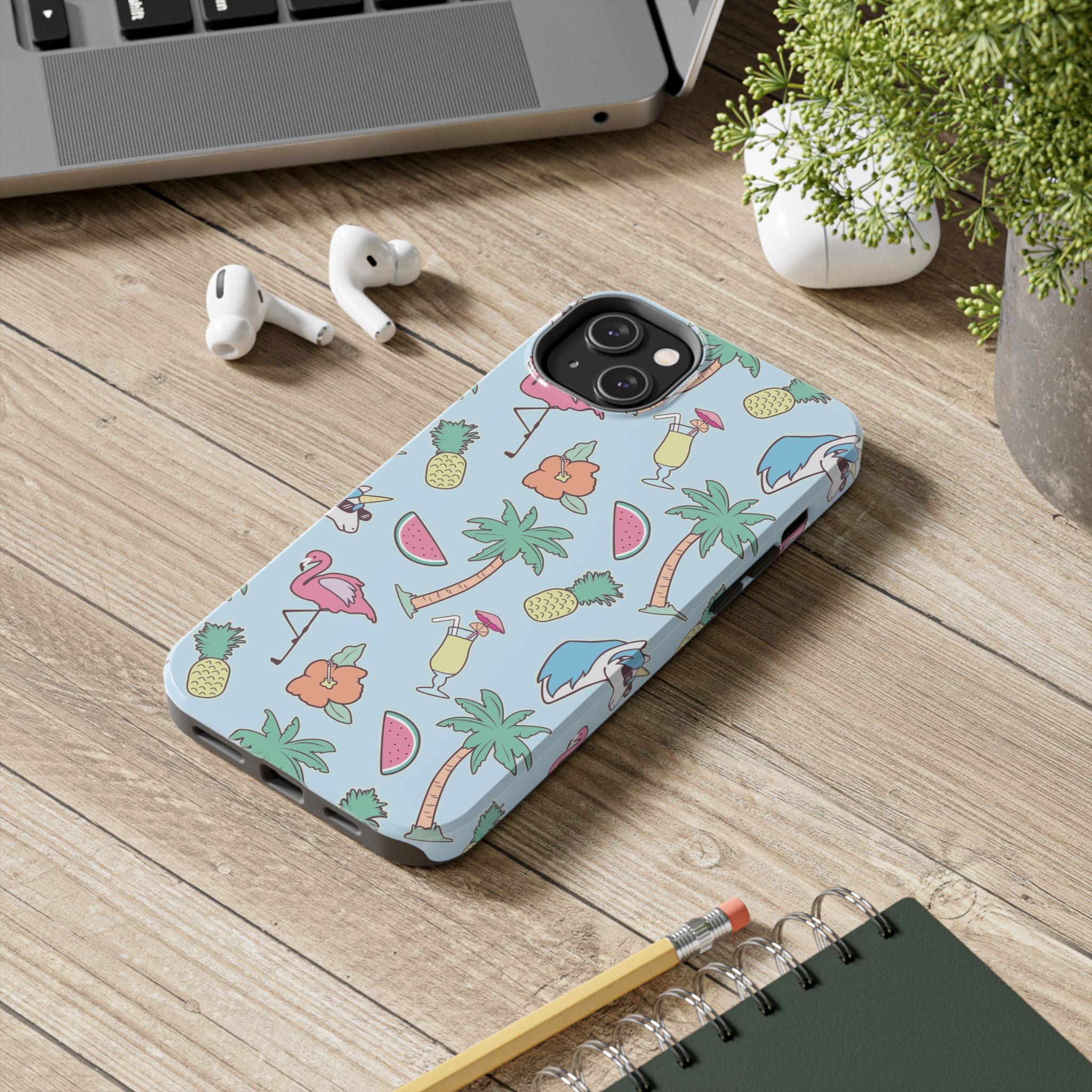 Tropical Summer Tough Phone Case — Pineapple, Flamingo & Palm Pattern