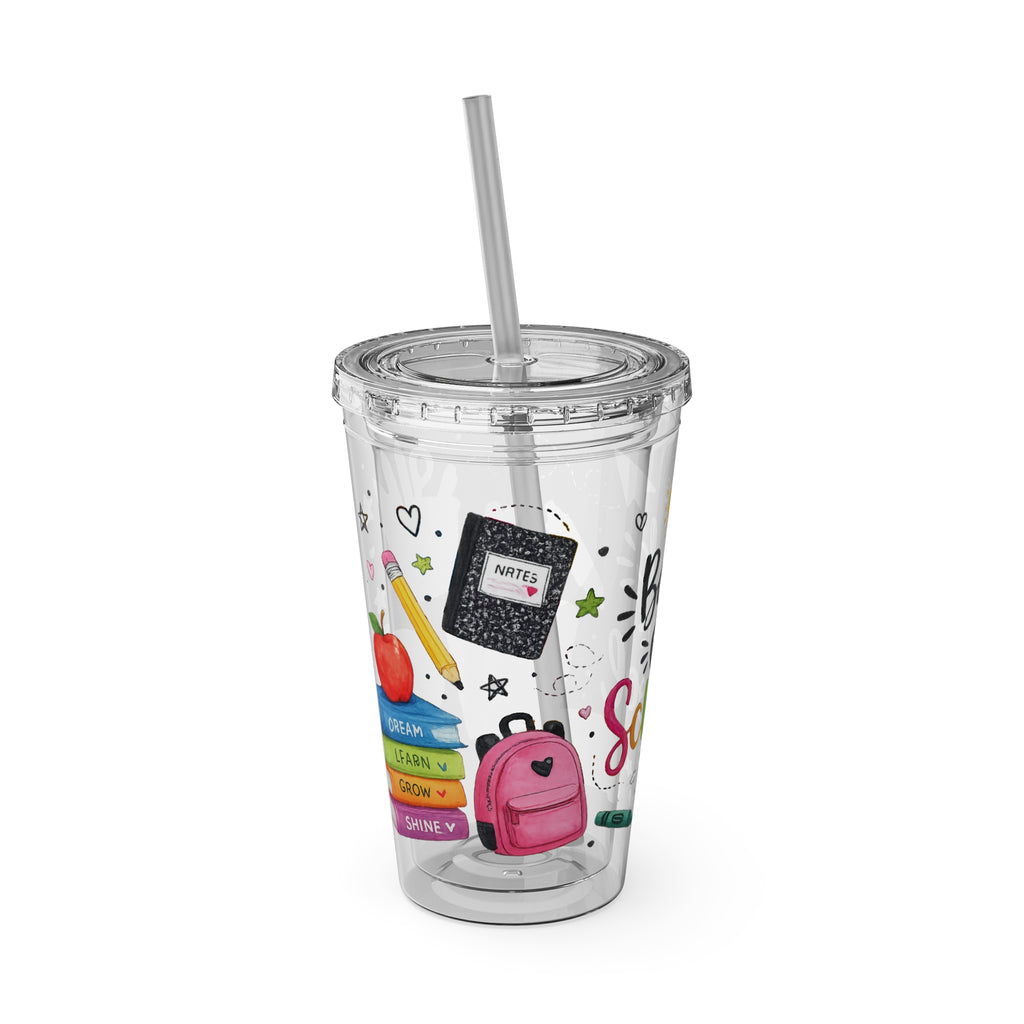 Back to School 16oz Tumbler with Straw – Cute School Supplies Design