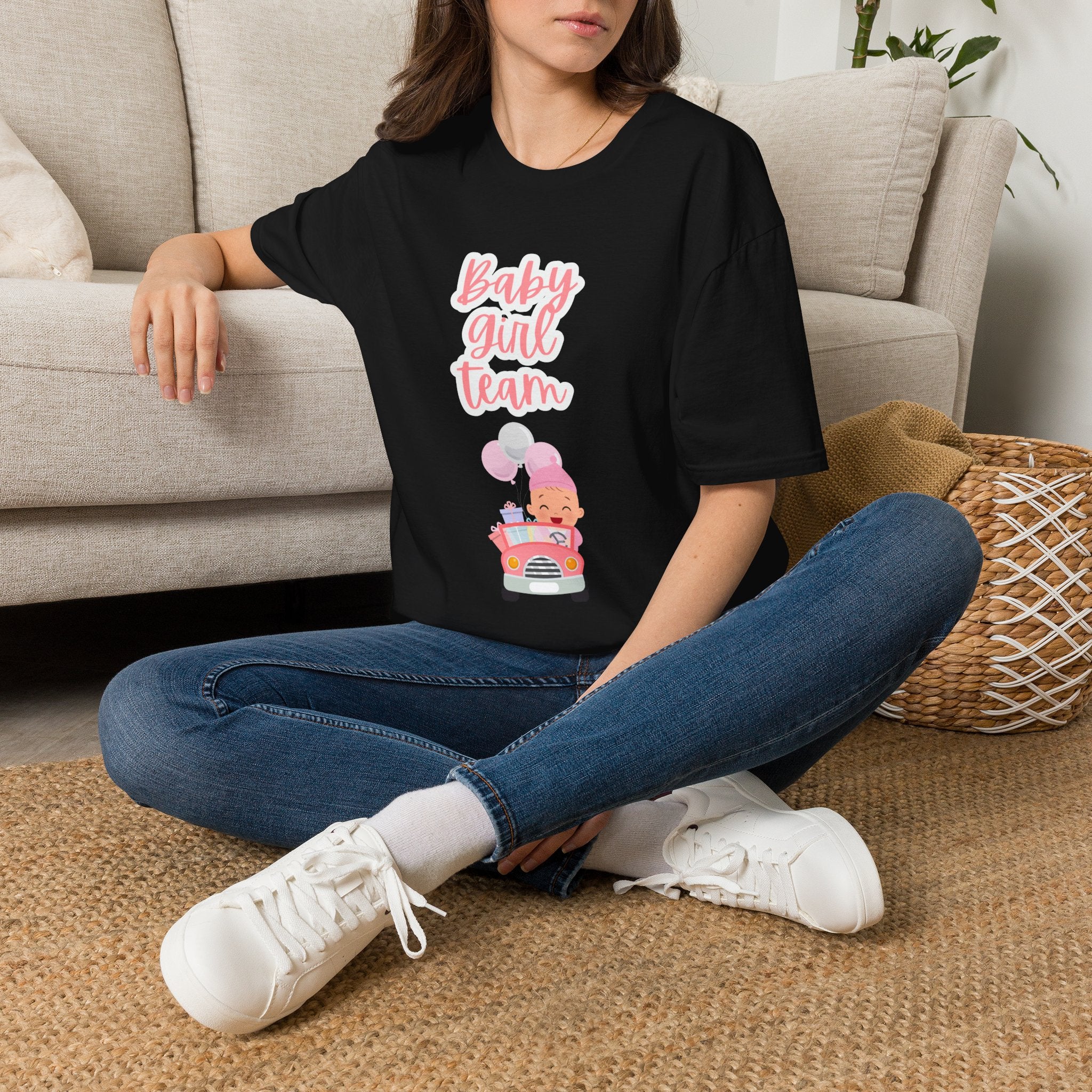 Baby Girl Team T‑Shirt — Pink Script Maternity & Newborn Celebration Tee