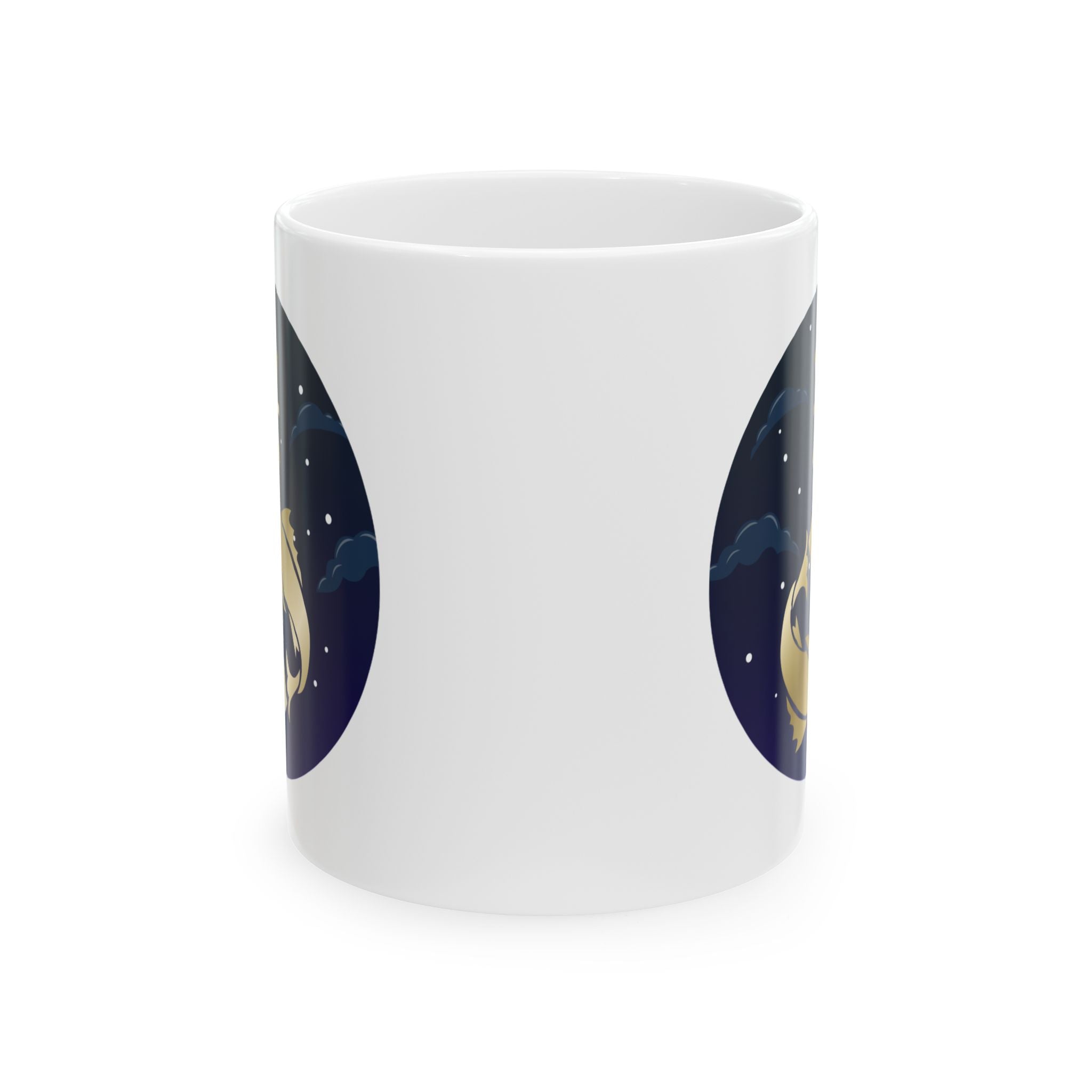 Pisces Moonlit Cat Ceramic Mug — Cute Night Sky 11oz & 15oz Coffee Cup