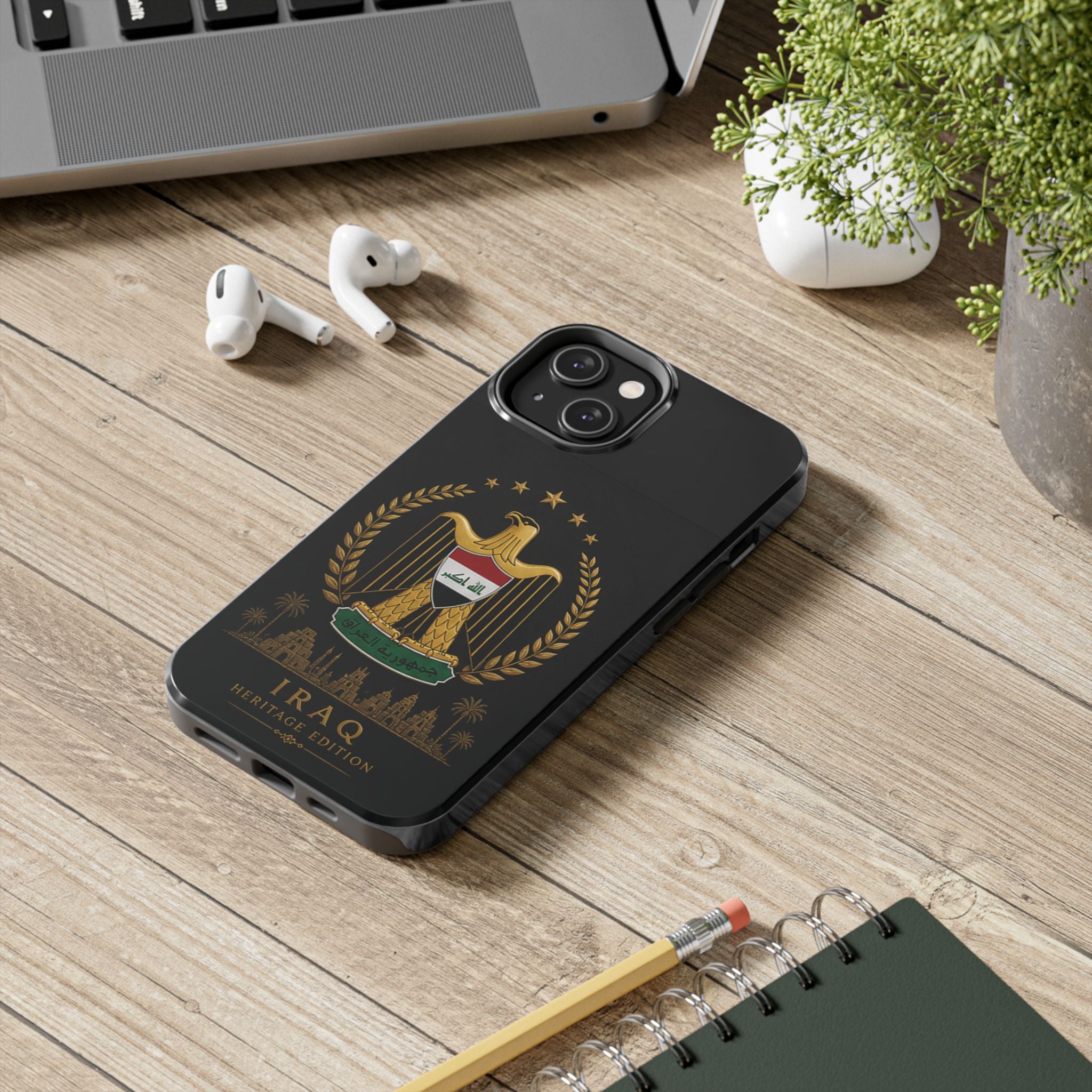 Iraq Coat of Arms Tough Phone Case — Arabic ‘Allahu Akbar’ Military Eagle Design