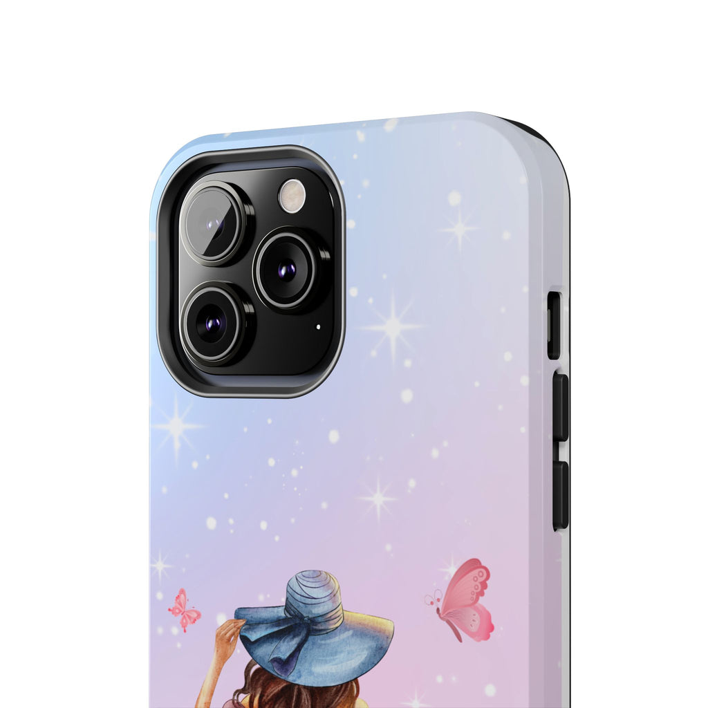 Pastel Girl with Hat Phone Case — Floral Basket Butterfly Tough Phone Case