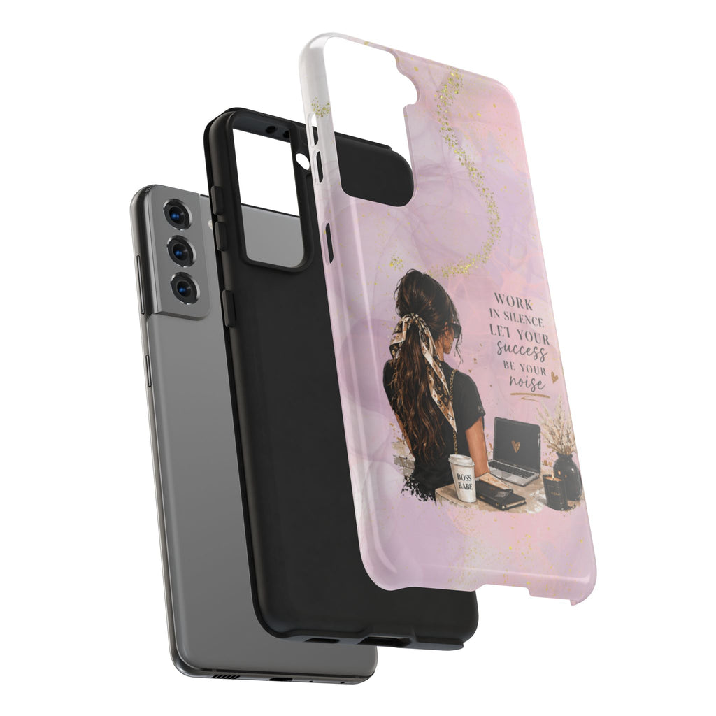 Inspirational Pink Work Desk Phone Case — "Work in Silence, Let Your Success Be Your Noise"