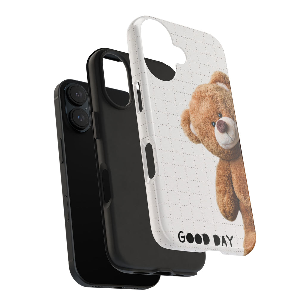 Teddy Bear Tough Phone Case — Cute Plush Peeking Design, Protective Shockproof Cover
