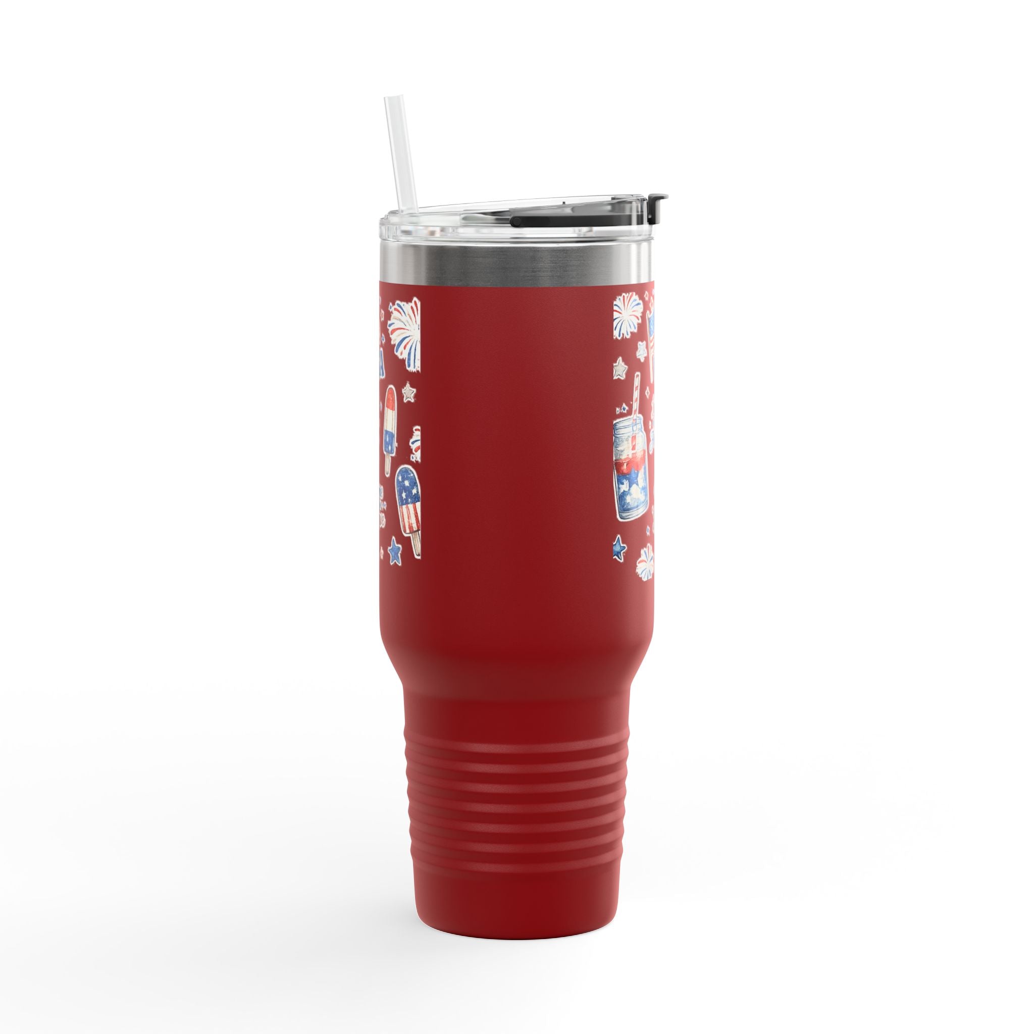 40oz Insulated Travel Mug — Patriotic USA Fourth of July Design (Land of the Free, Home of the Brave)