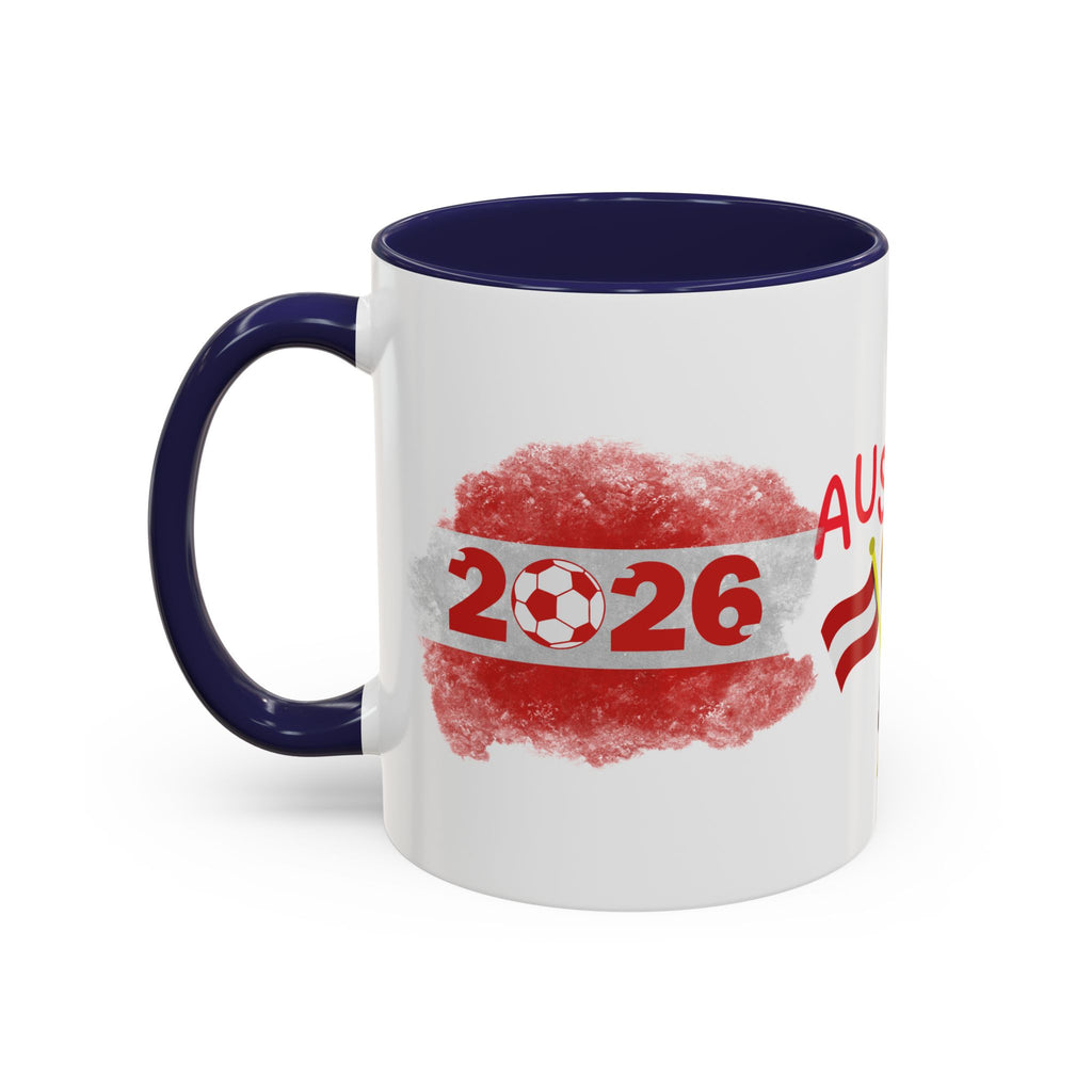 Austria 2026 Soccer Cup Accent Coffee Mug — Red Flag & Trophy Design (11/15oz)