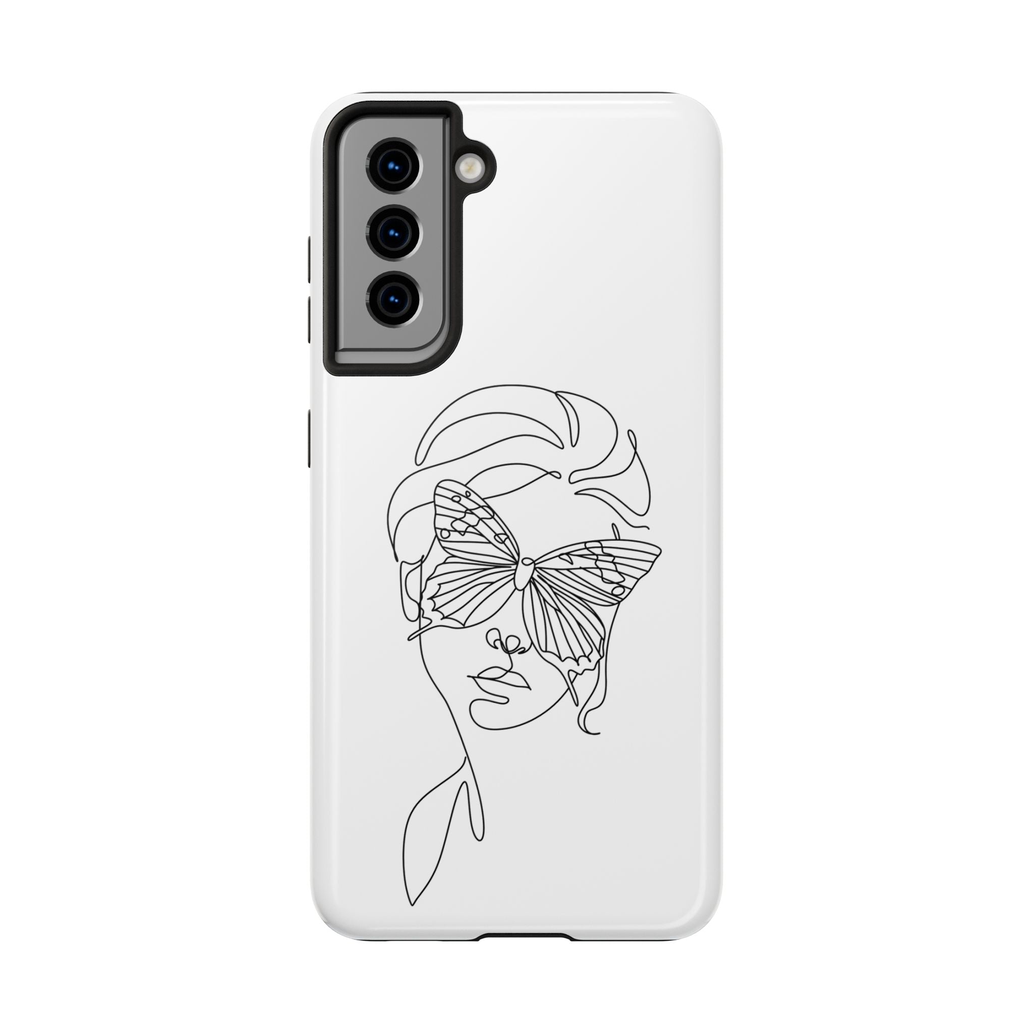 Butterfly Line Art Tough Phone Case — Minimalist Woman Face Design