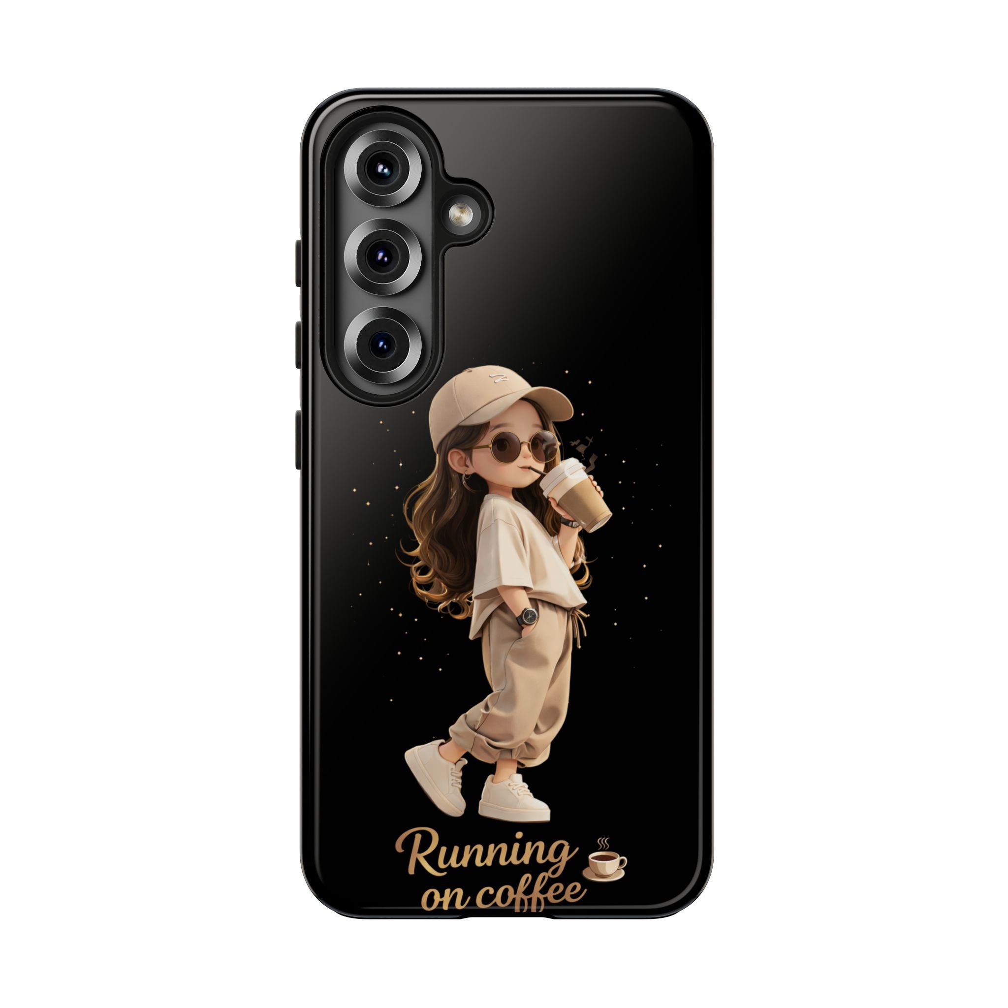Phone Case — 'Running on Coffee' Cute Coffee Girl Protective Case