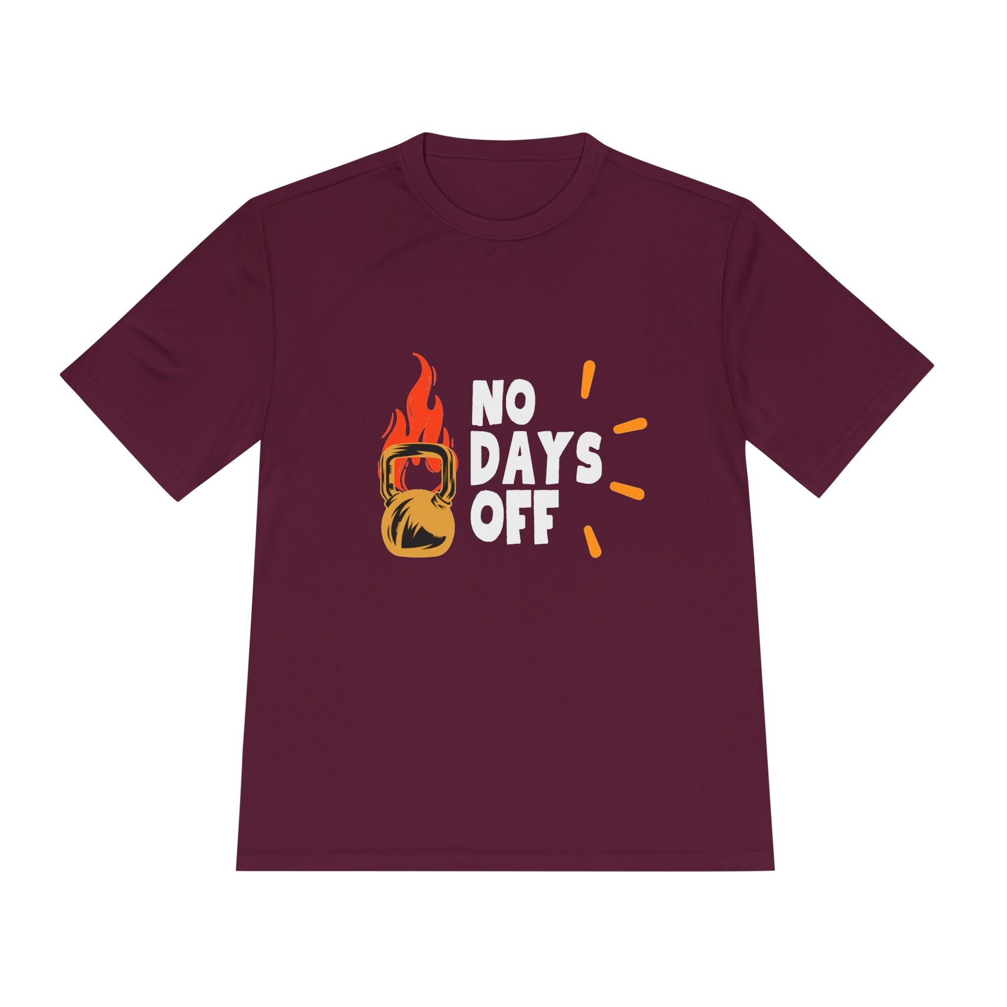 No Days Off Flame Kettlebell Tee — Motivational Gym Workout Shirt