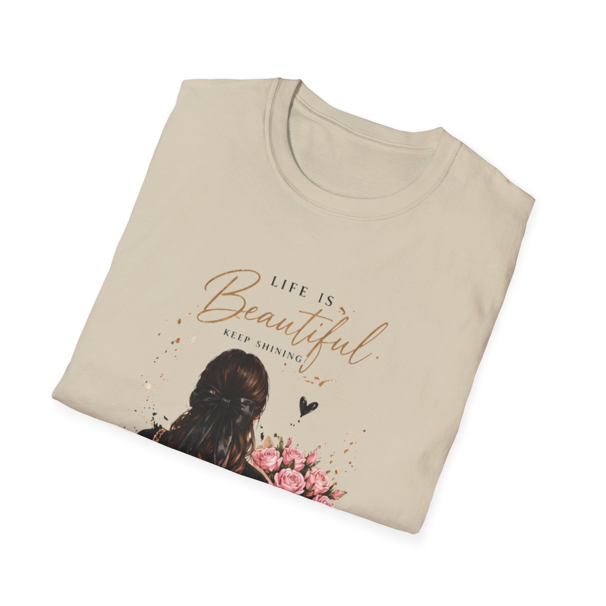 Life Is Beautiful Tee — Woman with Flowers Graphic T-Shirt