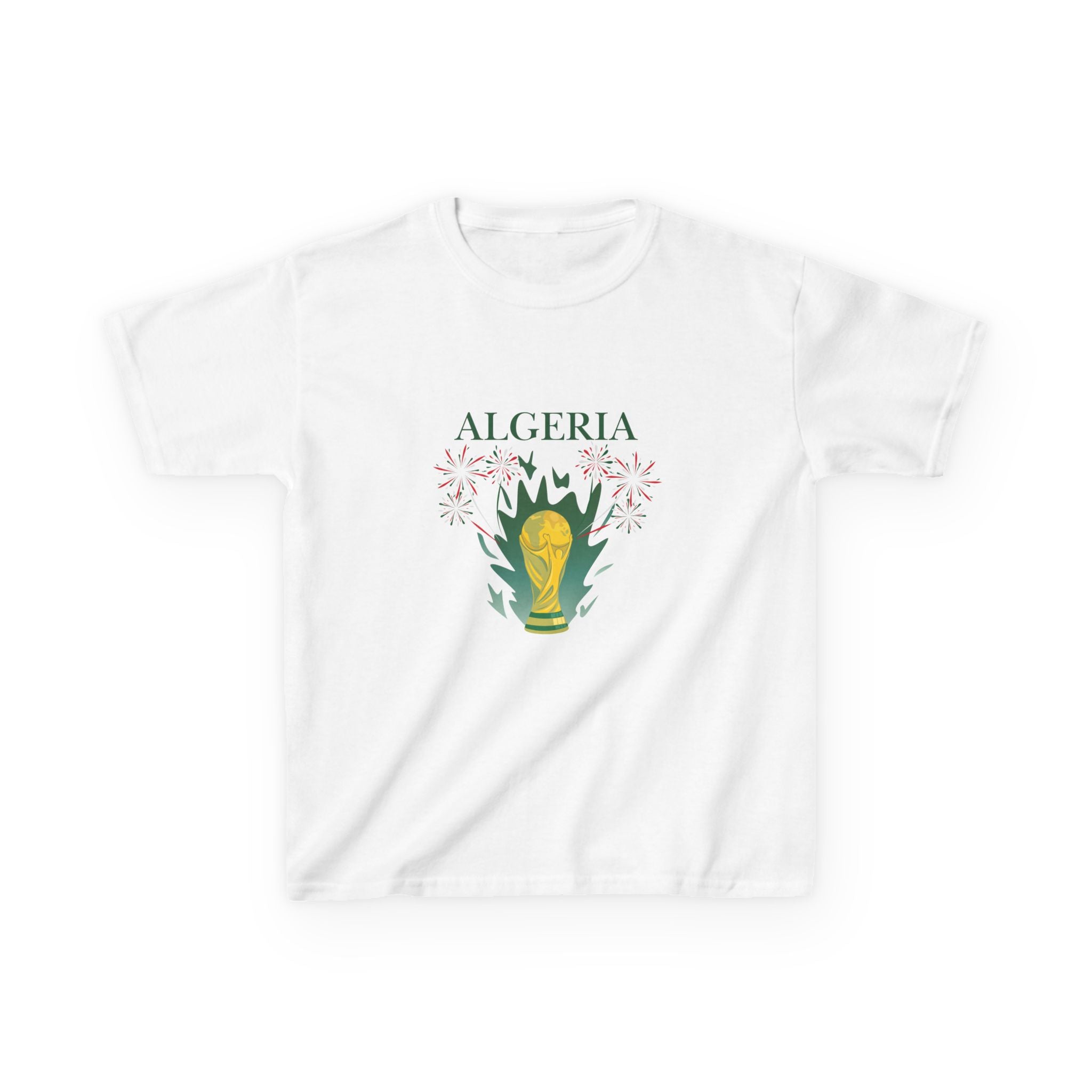 Algeria Kids T‑Shirt – Cup Trophy & Flag Soccer Tee