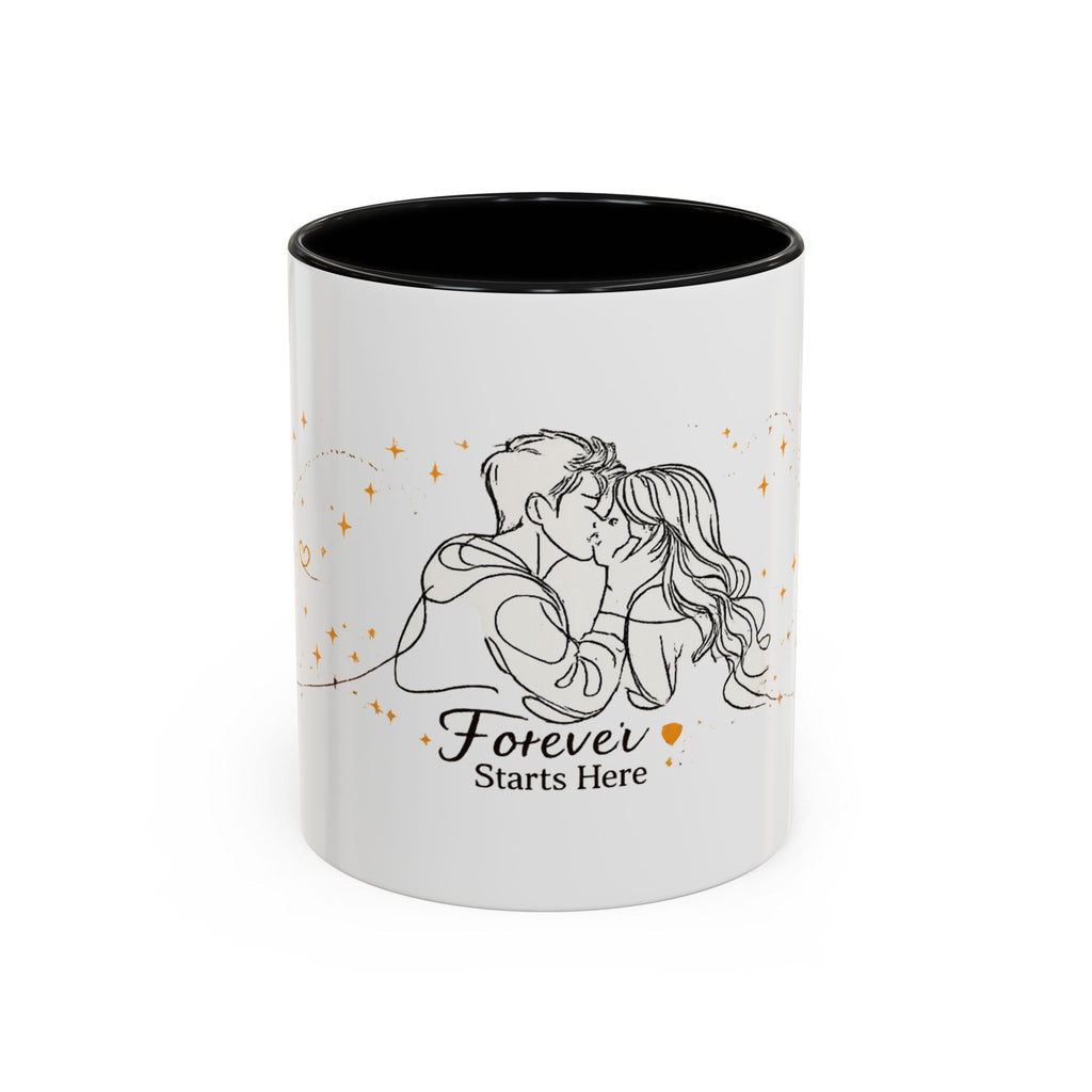 Romantic Accent Coffee Mug — "Forever Starts Here" Love Story Design
