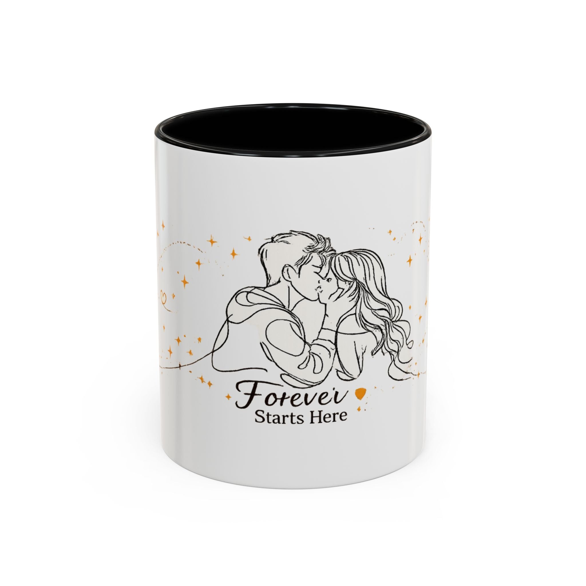 Romantic Accent Coffee Mug — "Forever Starts Here" Love Story Design