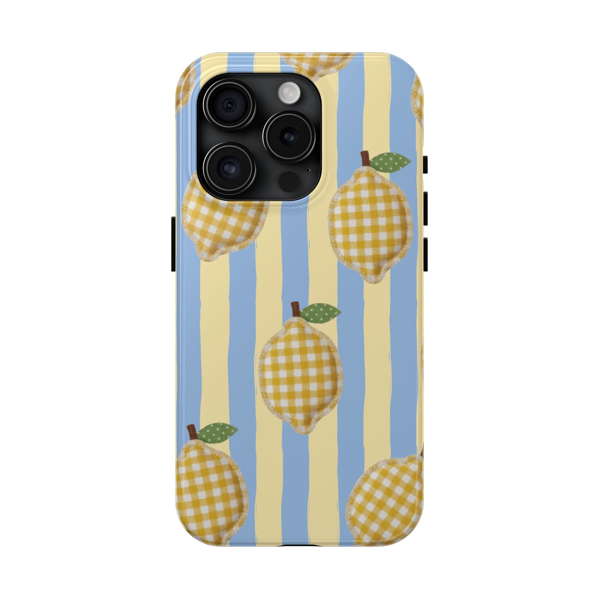 Tough Phone Case — Blue & Yellow Gingham Lemon Design