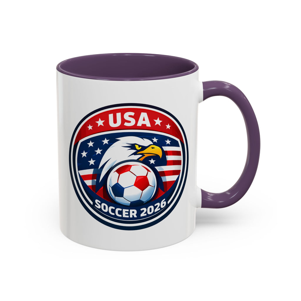 USA Soccer 2026 Accent Coffee Mug — Eagle & Flag Soccer Team Fan Gift (11/15oz)