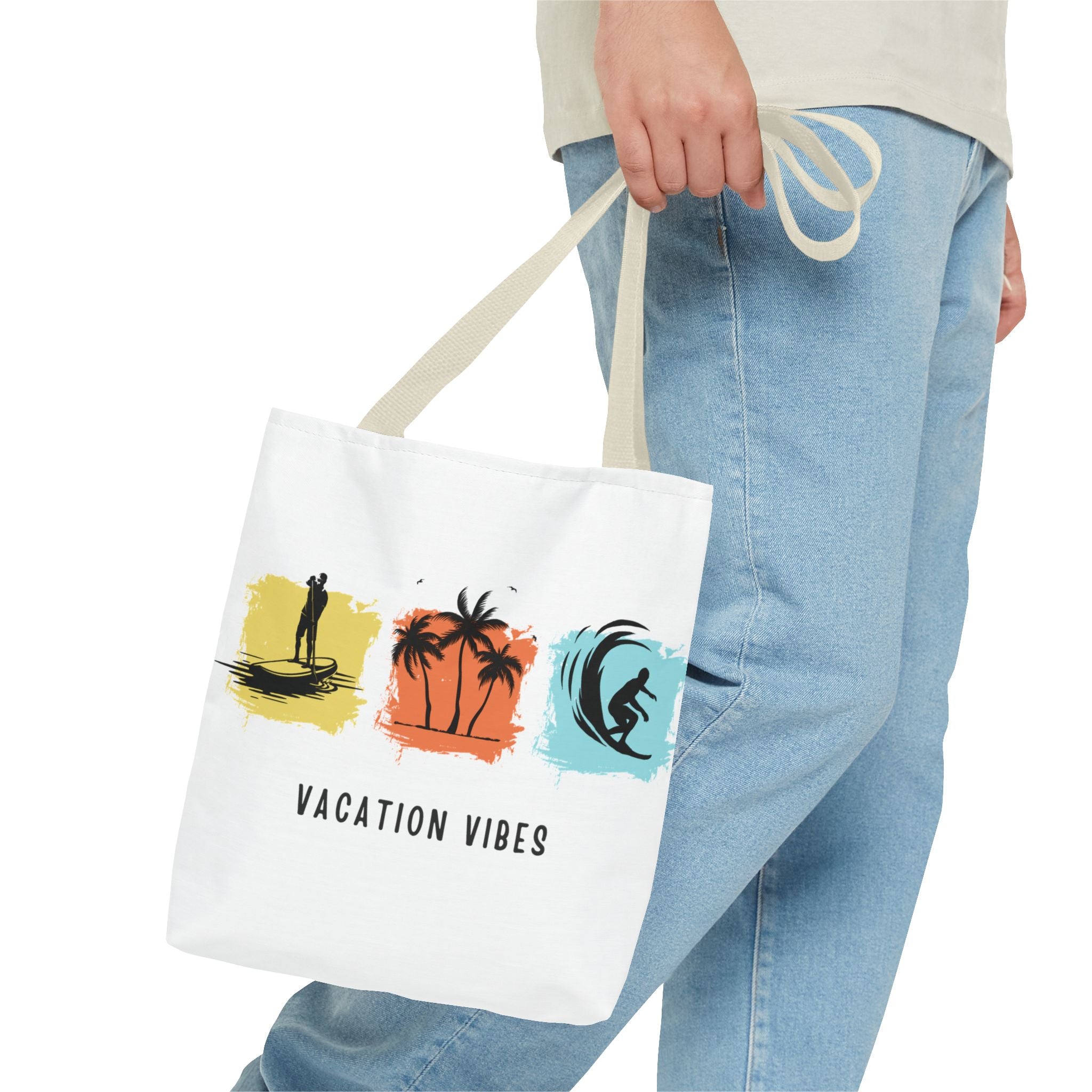 Vacation Vibes Tote Bag — Beach Palm Surf Graphic Tote