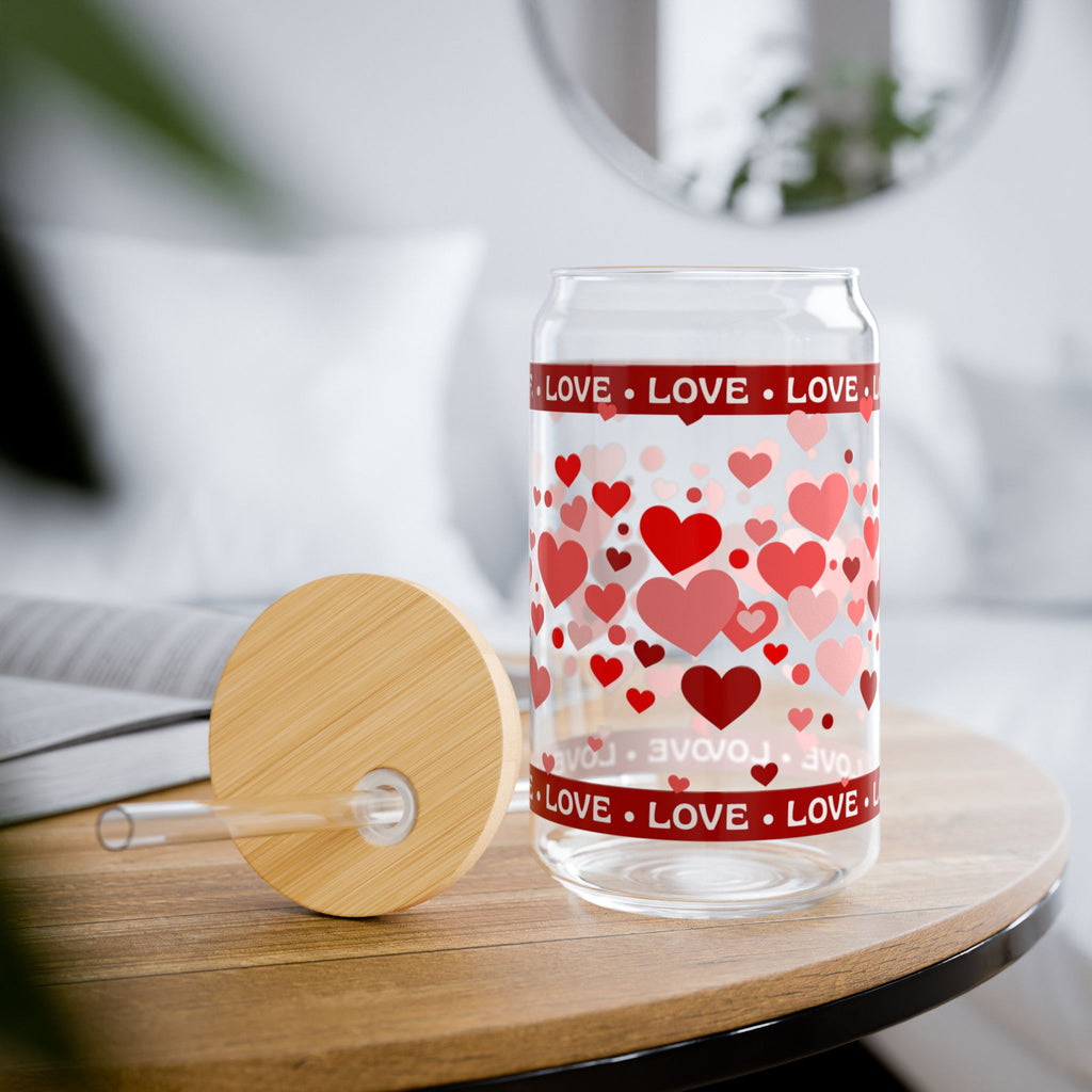 16oz Heart Pattern Sipper Glass with Straw — "LOVE" Romantic Drink Tumbler