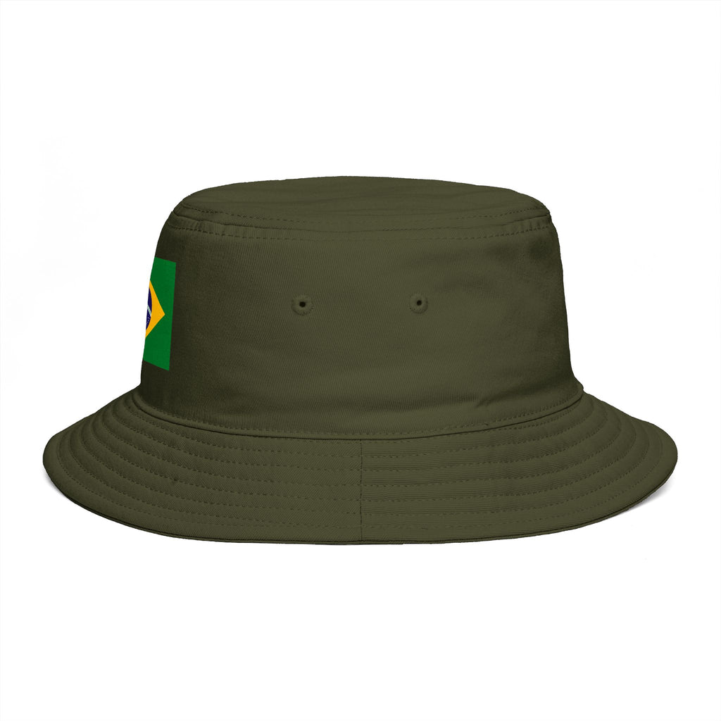 Brazil Flag Bucket Hat — Brown Cotton Sun Hat with Brazilian Flag Patch