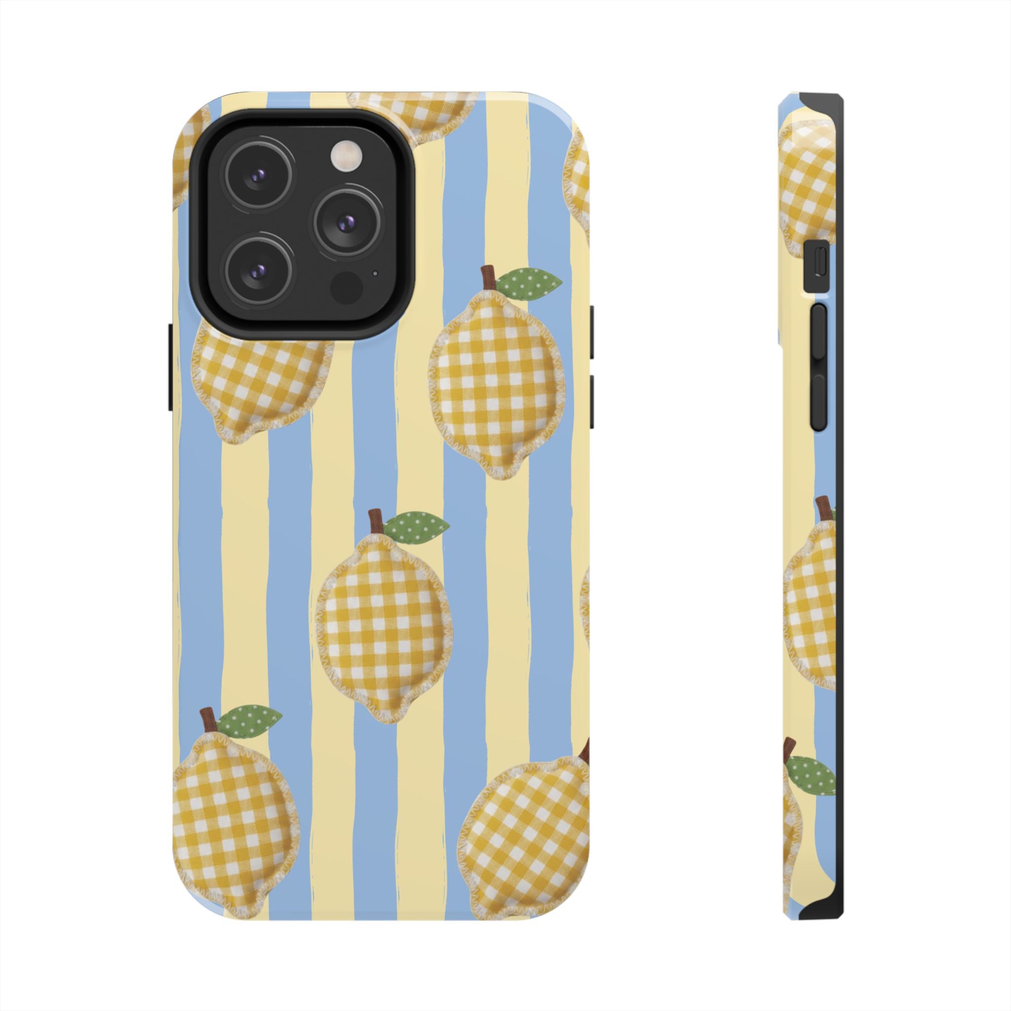 Tough Phone Case — Blue & Yellow Gingham Lemon Design