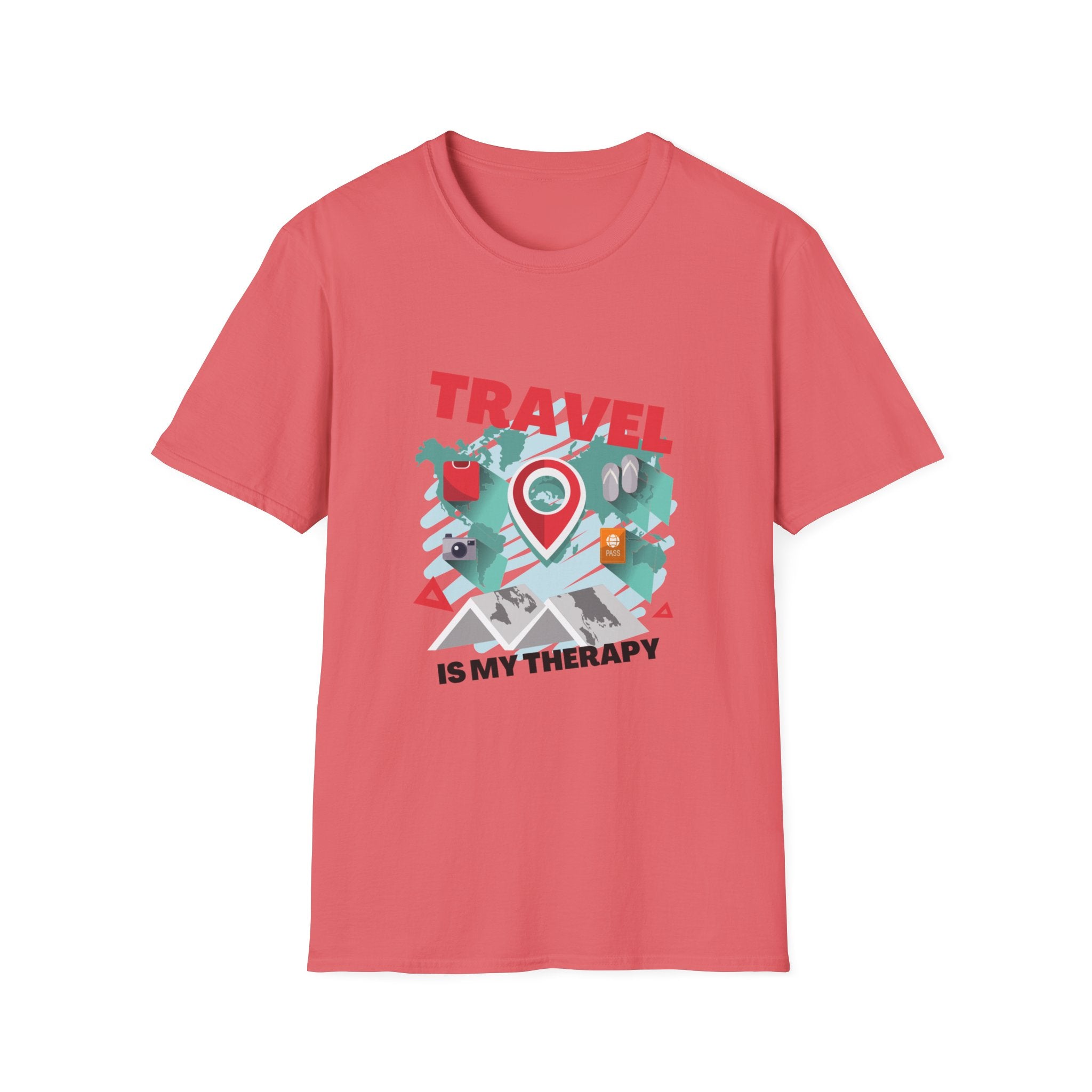 Travel Is My Therapy T-Shirt — Wanderlust Map Tee for Travelers & Adventure Lovers