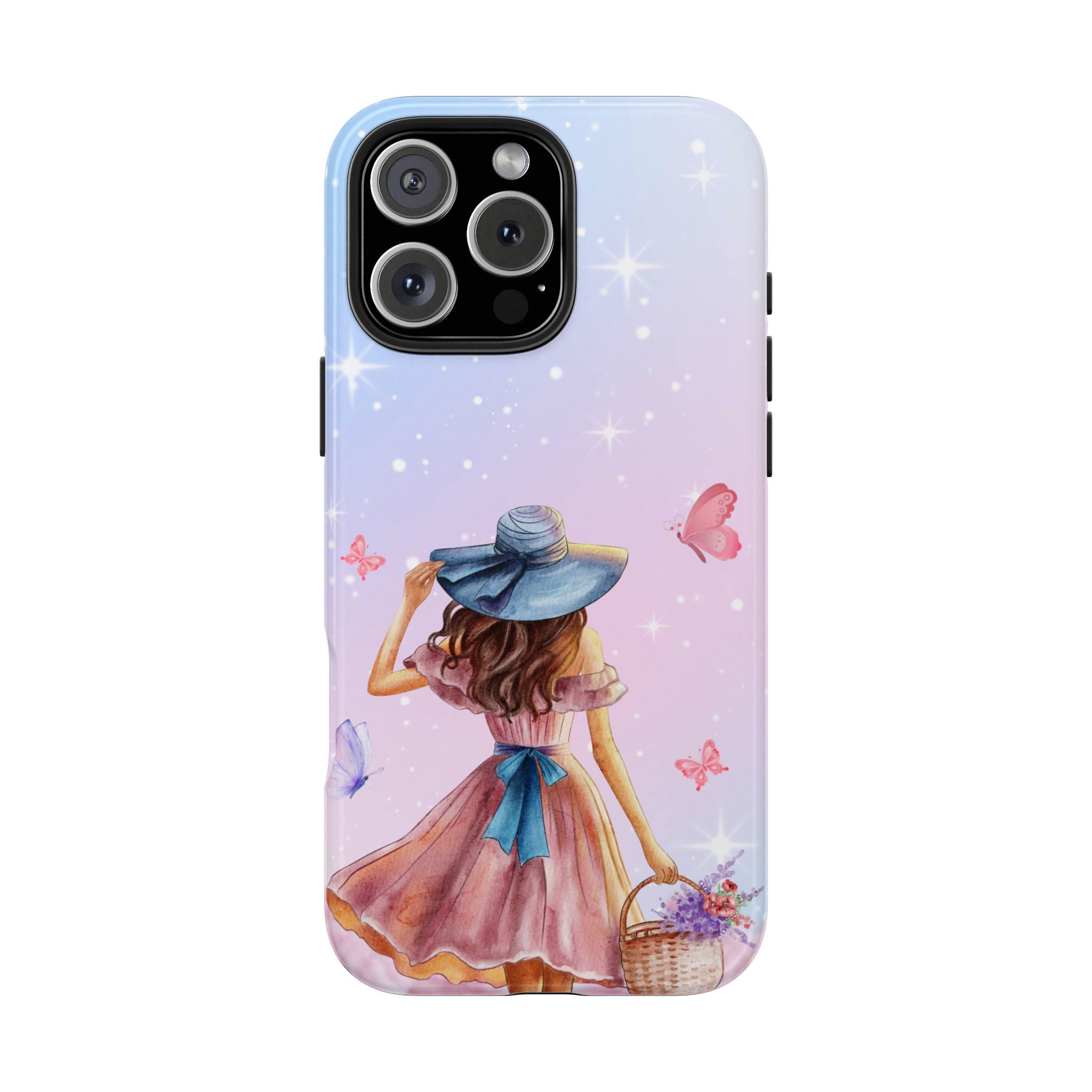 Pastel Girl with Hat Phone Case — Floral Basket Butterfly Tough Phone Case