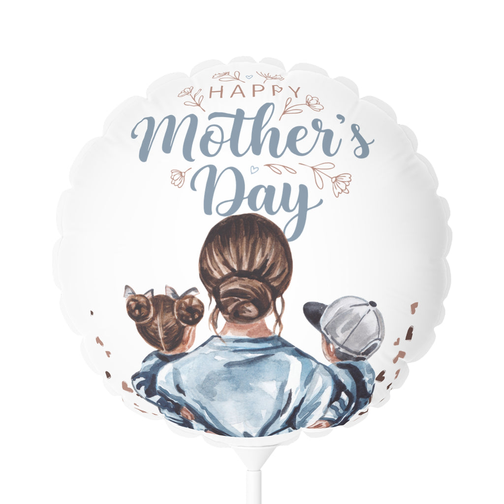 Happy Mother's Day Balloon — 11" Round/Heart Foil Balloon with Mom & Kids Illustration