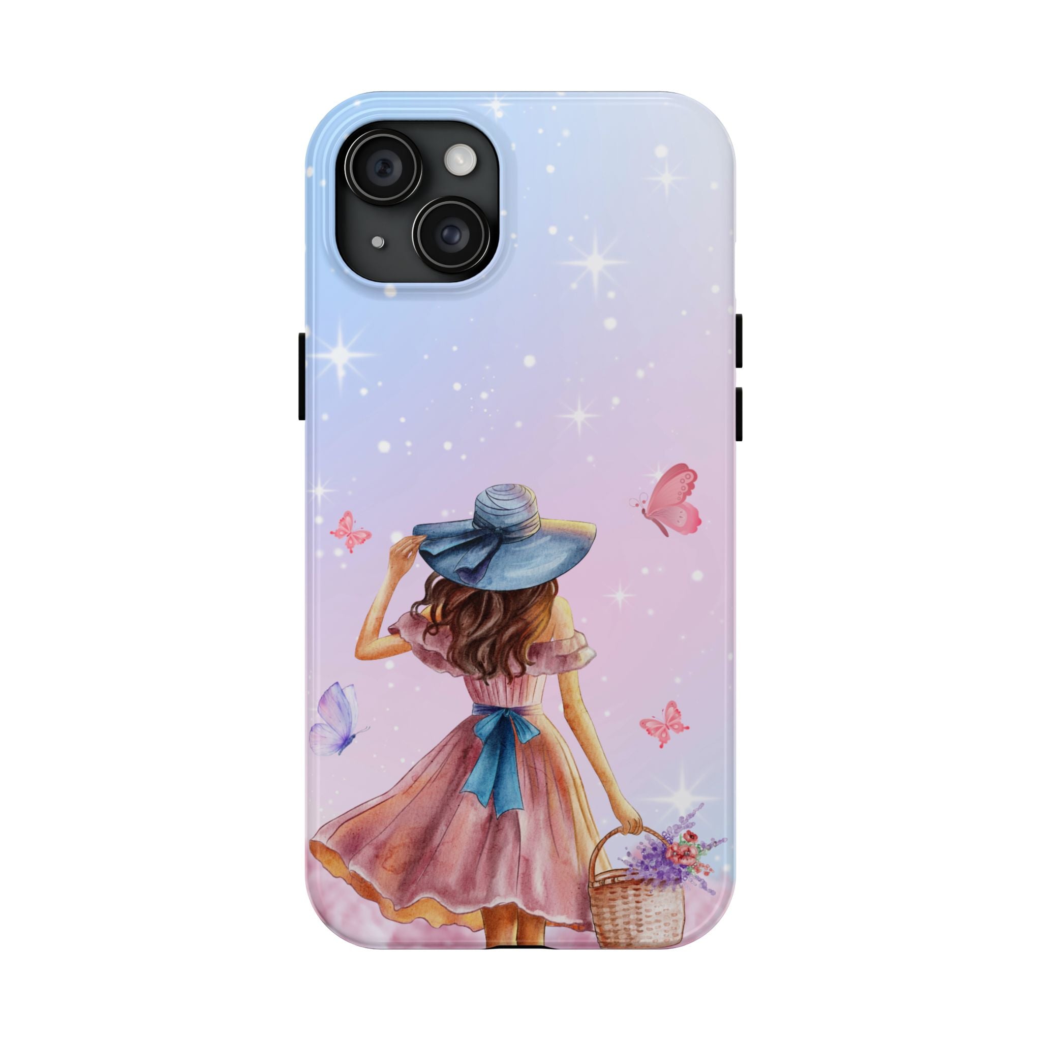 Pastel Girl with Hat Phone Case — Floral Basket Butterfly Tough Phone Case