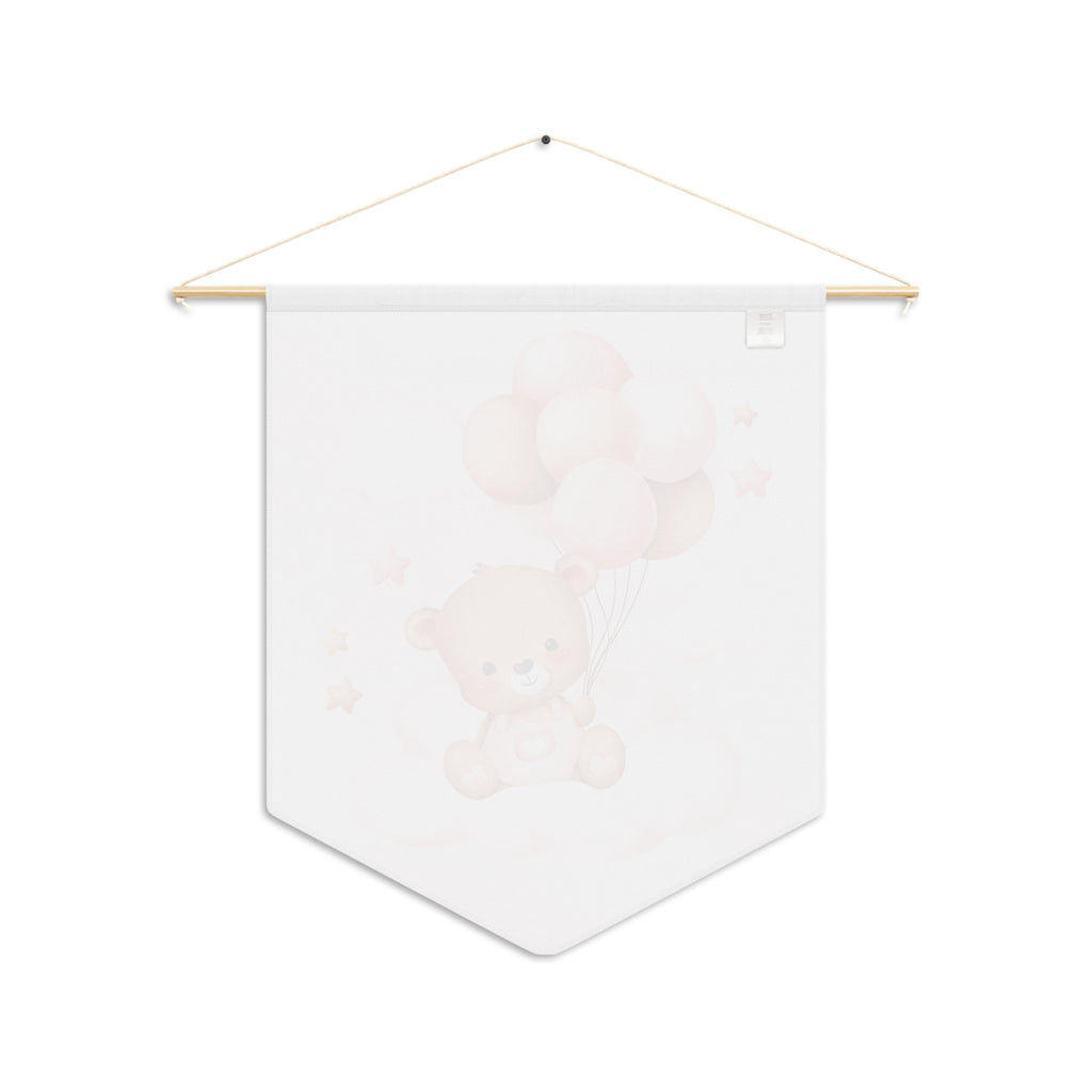 Nursery Pennant — Pink Teddy Bear with Balloons Wall Banner