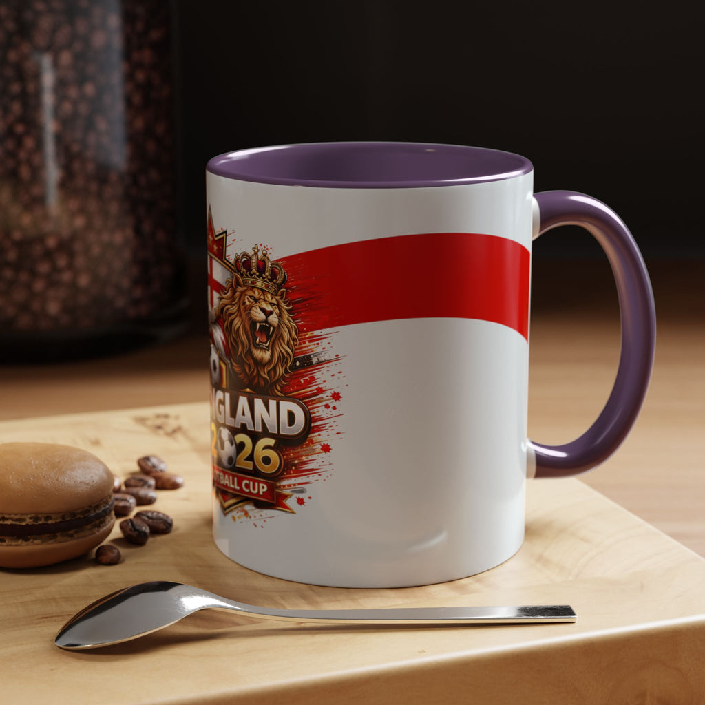 England 2026 Football Cup Accent Mug — Lion & St. George Soccer Coffee Cup (11/15oz)