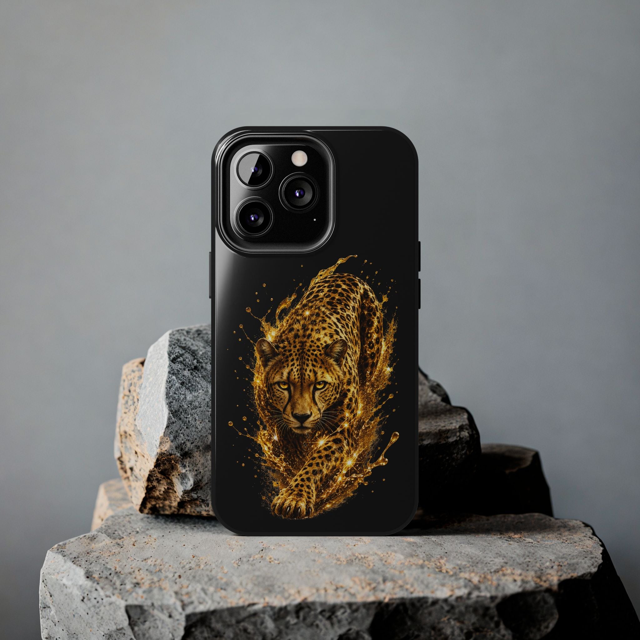 Golden Cheetah Tough Phone Case — Fierce Splash Design, Protective iPhone Cover